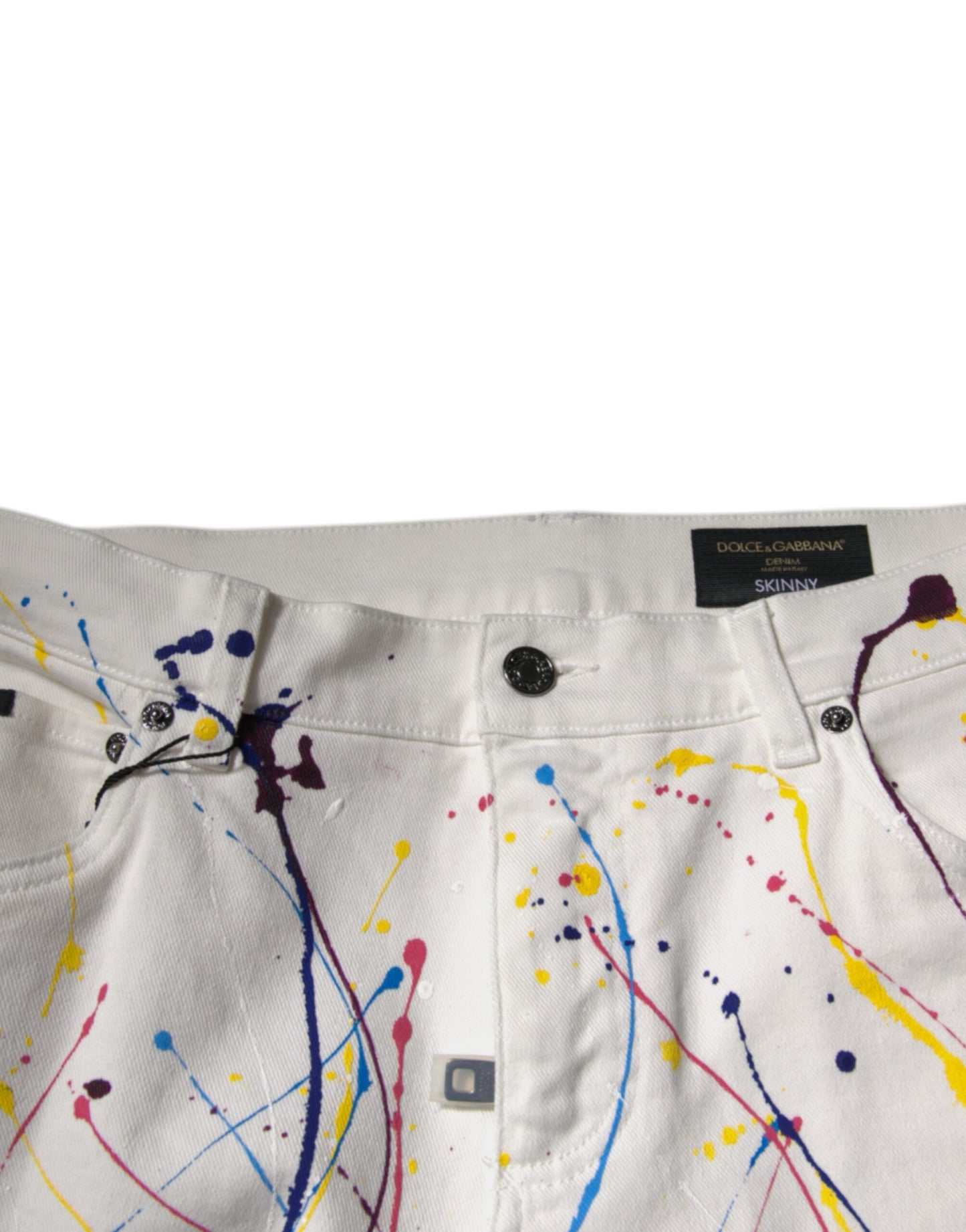 Dolce & Gabbana White Color Splash Print Skinny Denim Jeans Dolce & Gabbana