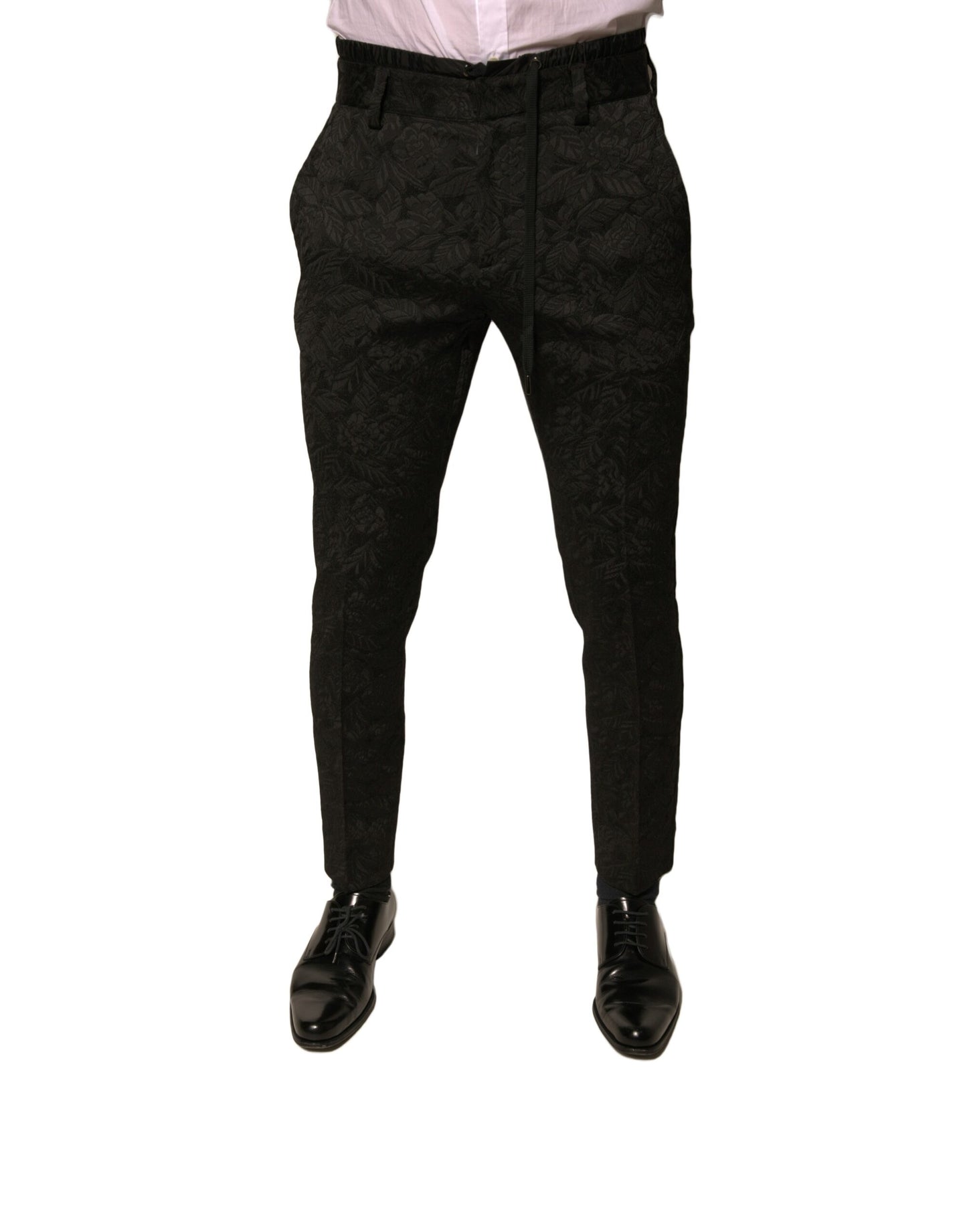 Dolce & Gabbana Black Brocade Polyester Skinny Men Dress Pants Dolce & Gabbana
