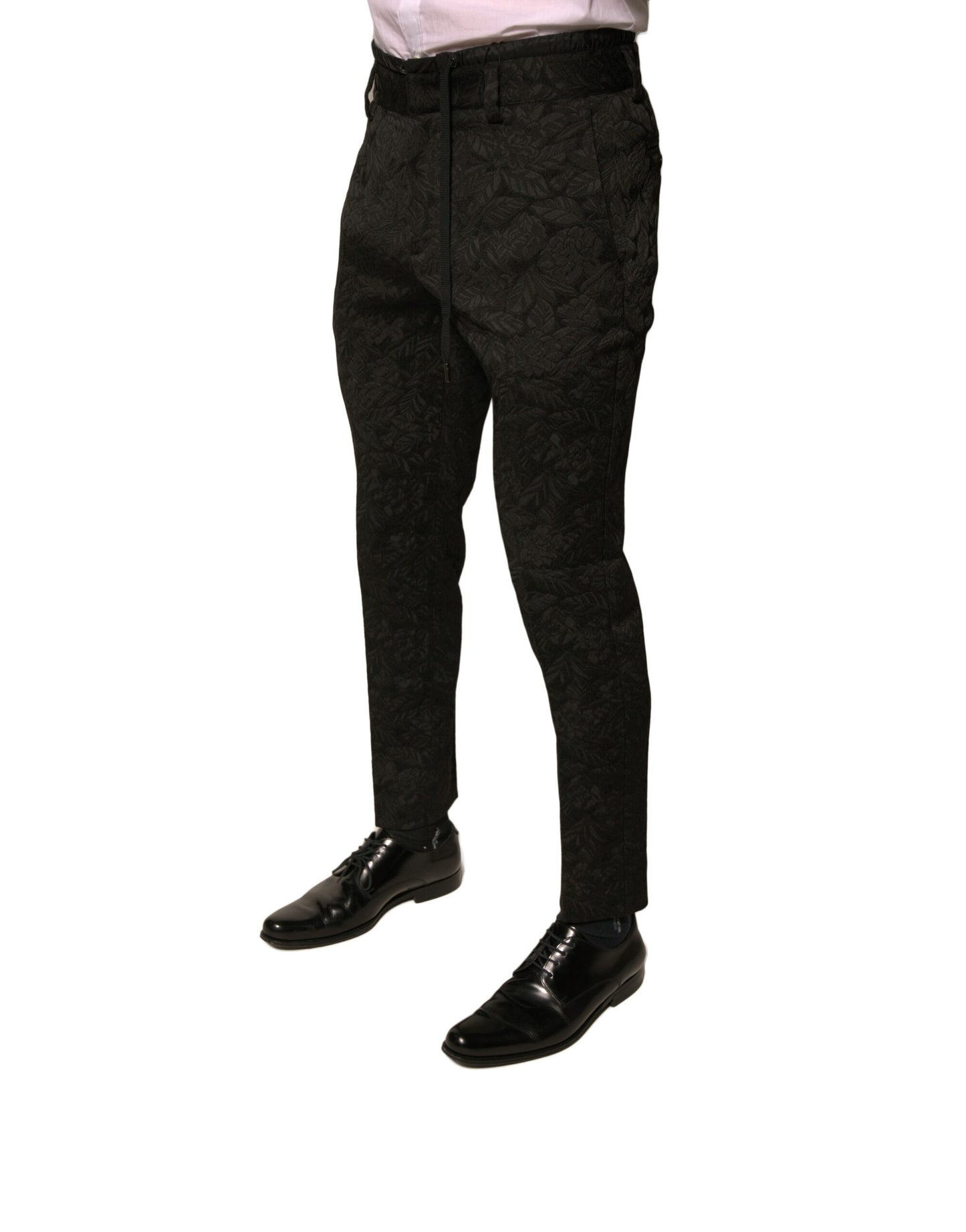 Dolce & Gabbana Black Brocade Polyester Skinny Men Dress Pants Dolce & Gabbana