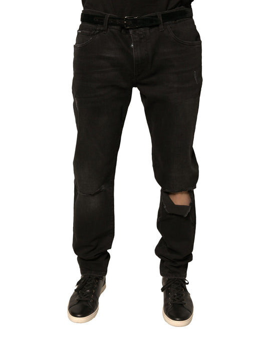 Dolce & Gabbana Black Ripped Logo Cotton Skinny Denim Jeans Dolce & Gabbana