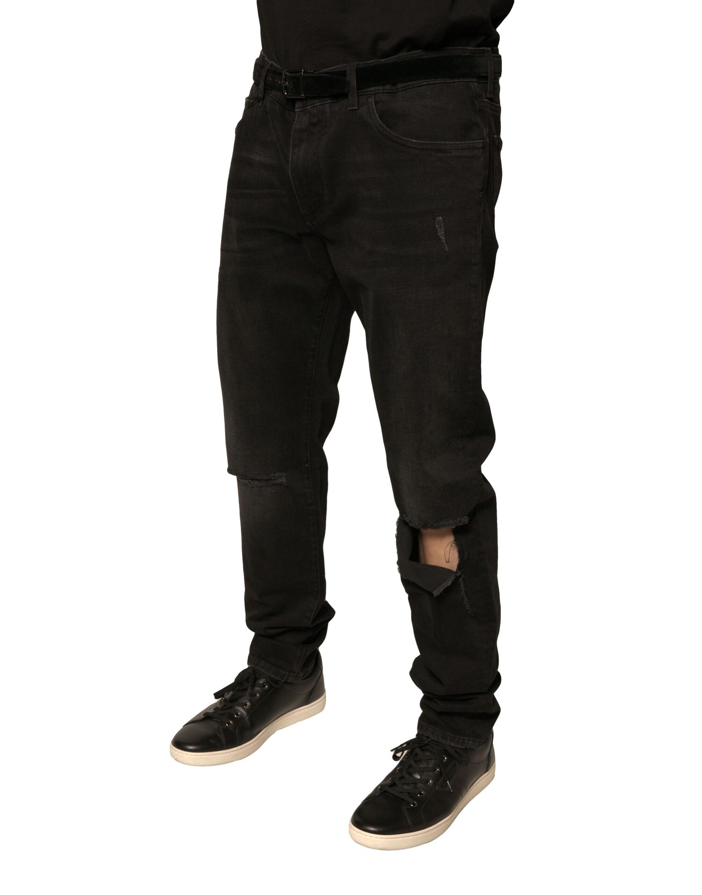 Dolce & Gabbana Black Ripped Logo Cotton Skinny Denim Jeans Dolce & Gabbana