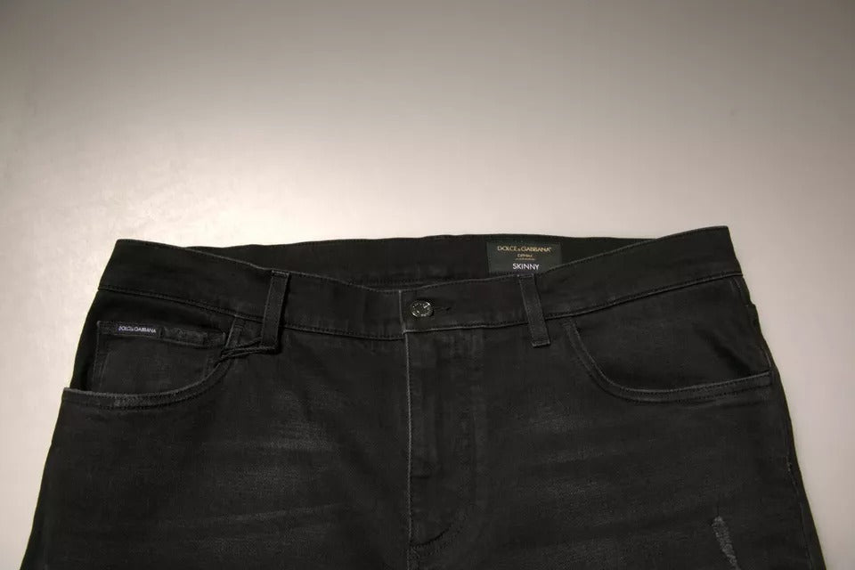 Dolce & Gabbana Black Ripped Logo Cotton Skinny Denim Jeans Dolce & Gabbana
