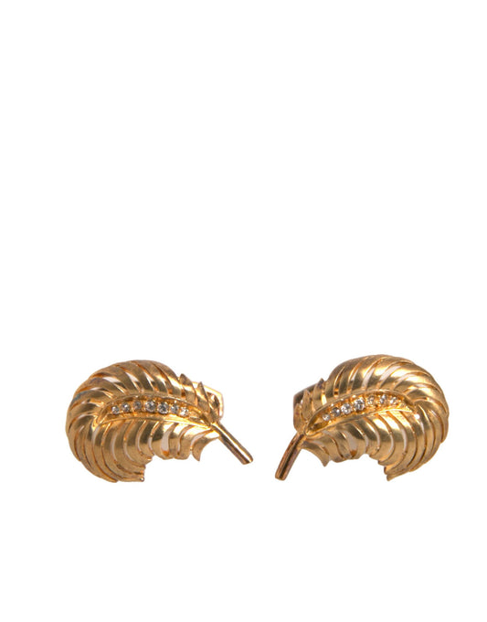 Dolce & Gabbana Gold 925 Sterling Silver Crystal Leaf Cufflink Dolce & Gabbana