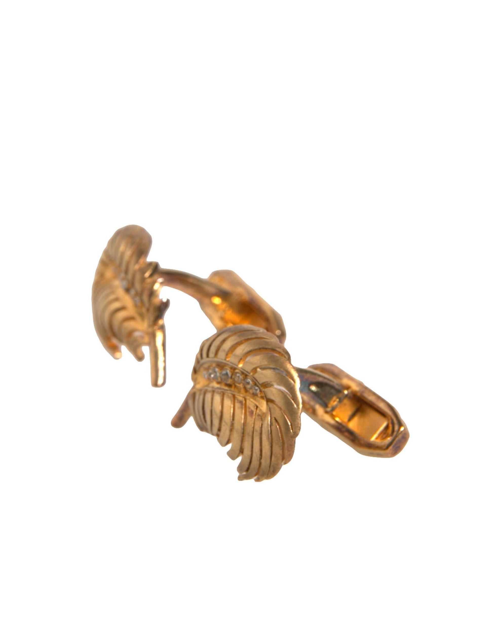 Dolce & Gabbana Gold 925 Sterling Silver Crystal Leaf Cufflink Dolce & Gabbana