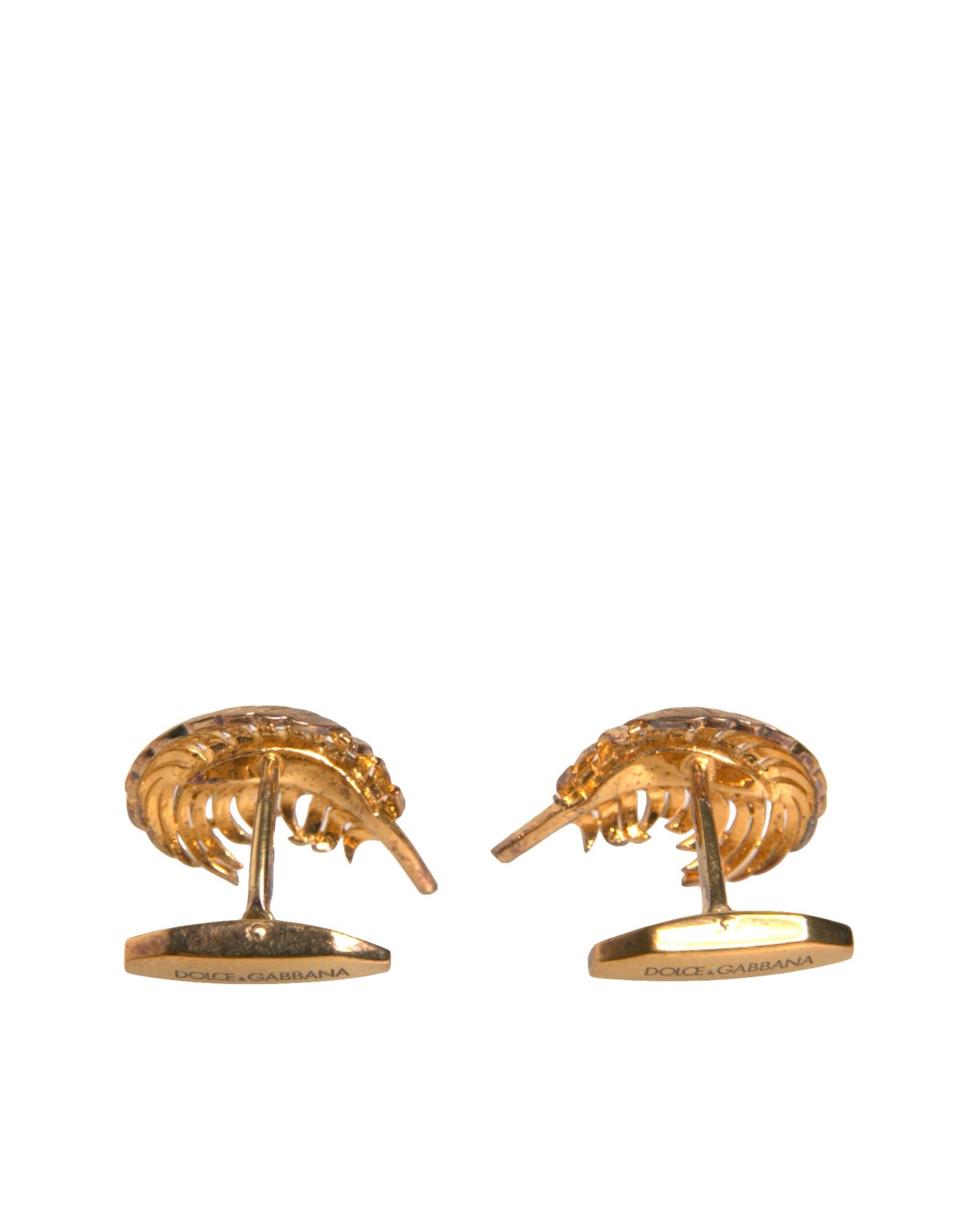 Dolce & Gabbana Gold 925 Sterling Silver Crystal Leaf Cufflink Dolce & Gabbana