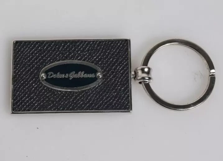 Dolce & Gabbana Black Leather Logo Metal Ring Keychain Keyring Dolce & Gabbana