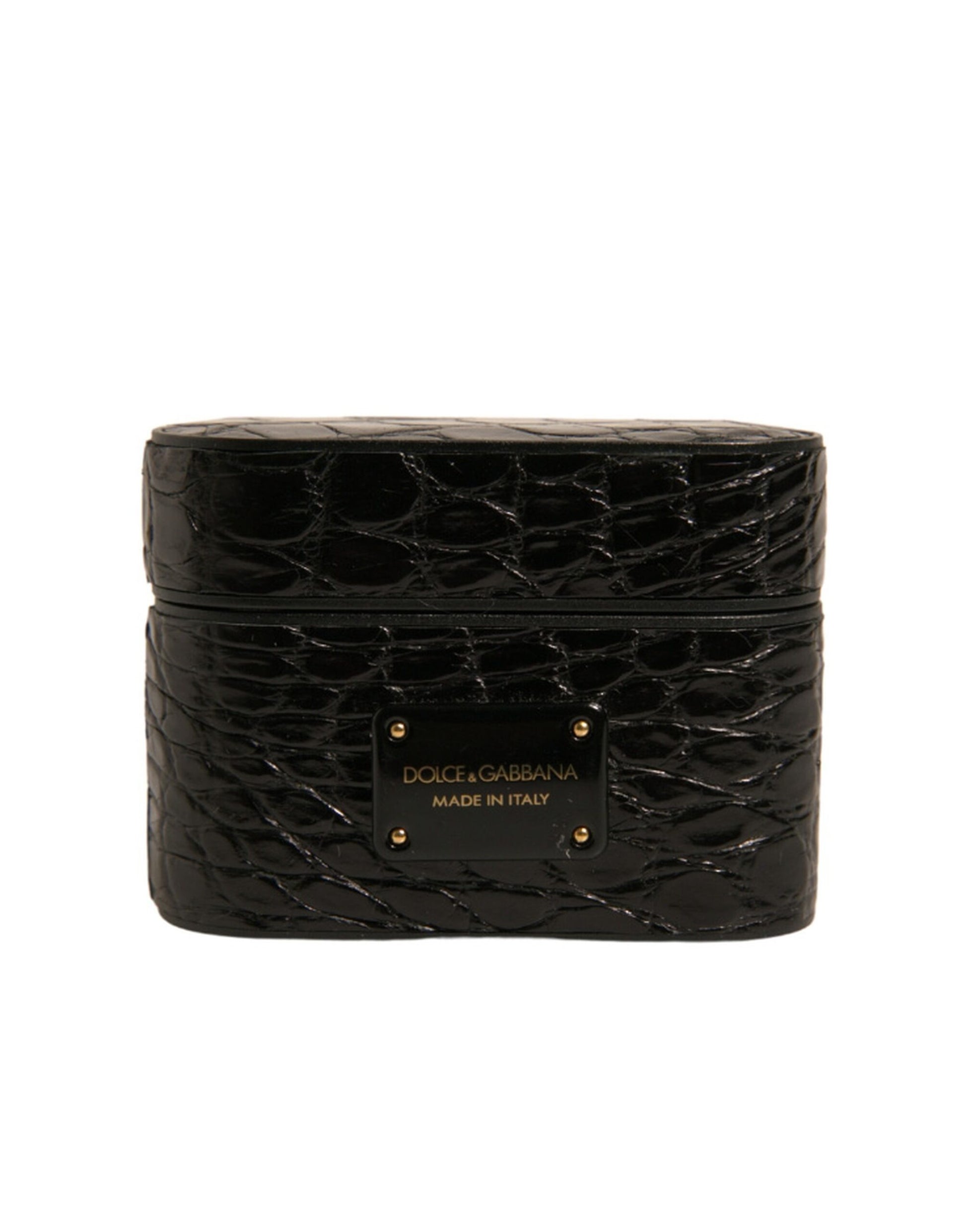 Dolce & Gabbana Black Leather Metal Logo Plaque Holder Airpods Case Dolce & Gabbana