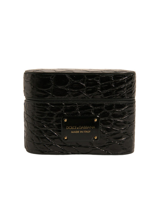 Dolce & Gabbana Black Leather Metal Logo Plaque Holder Airpods Case Dolce & Gabbana