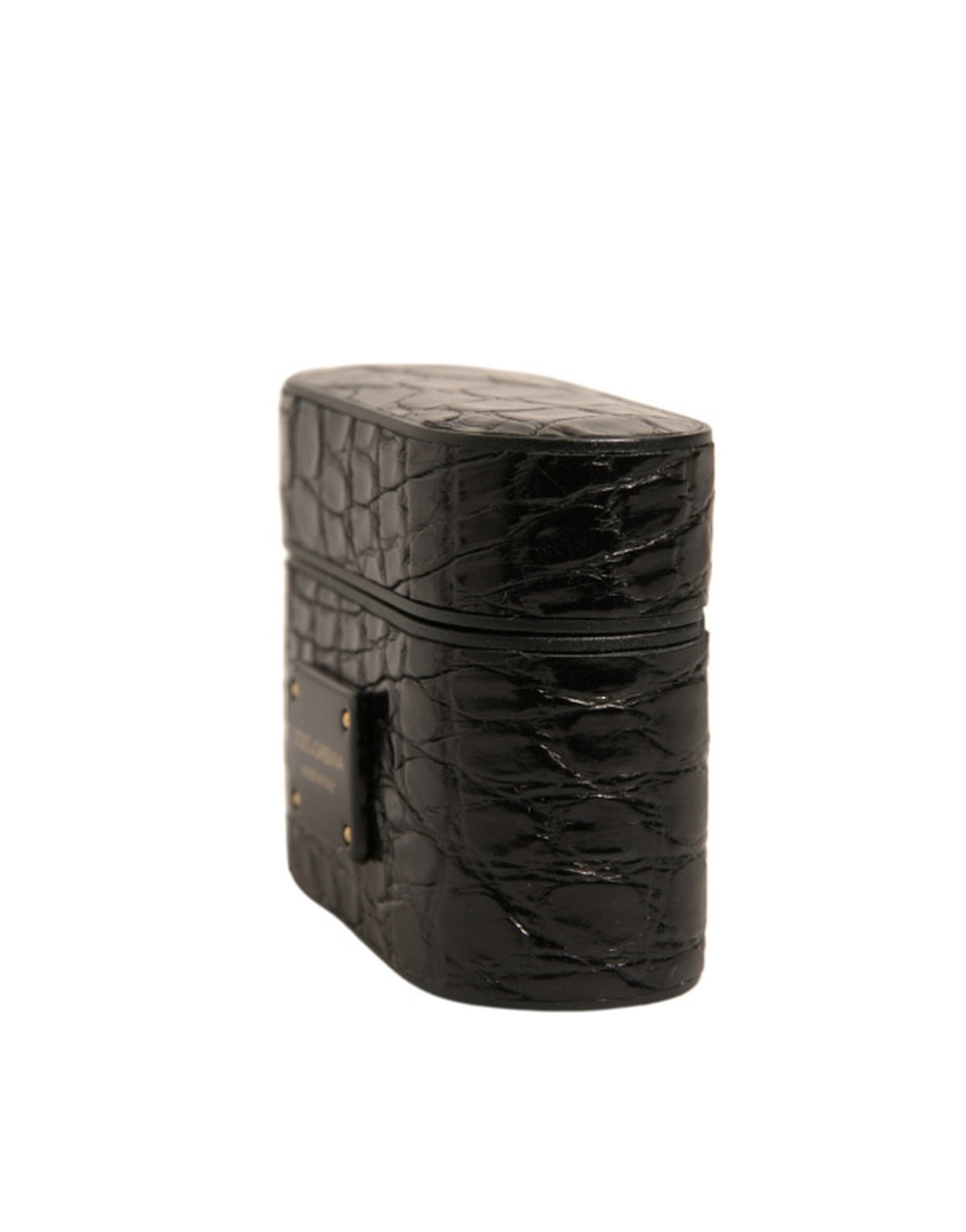 Dolce & Gabbana Black Leather Metal Logo Plaque Holder Airpods Case Dolce & Gabbana