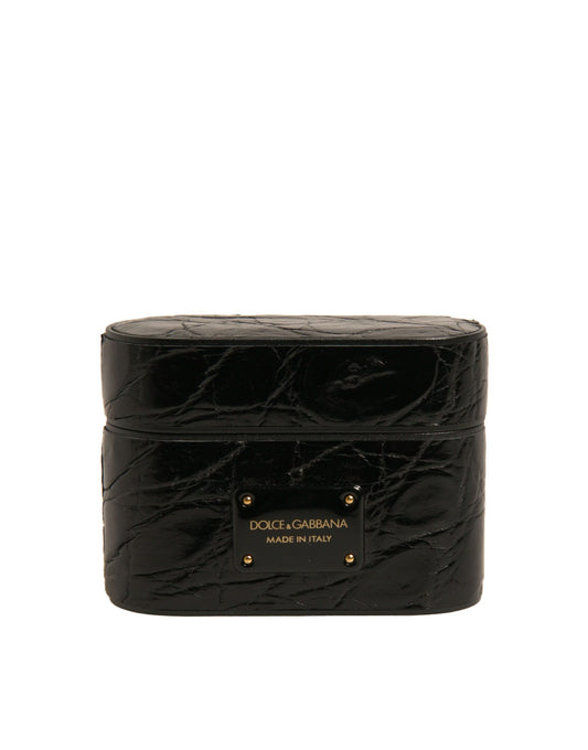 Dolce & Gabbana Black Leather Metal Logo Plaque Holder Airpods Case Dolce & Gabbana