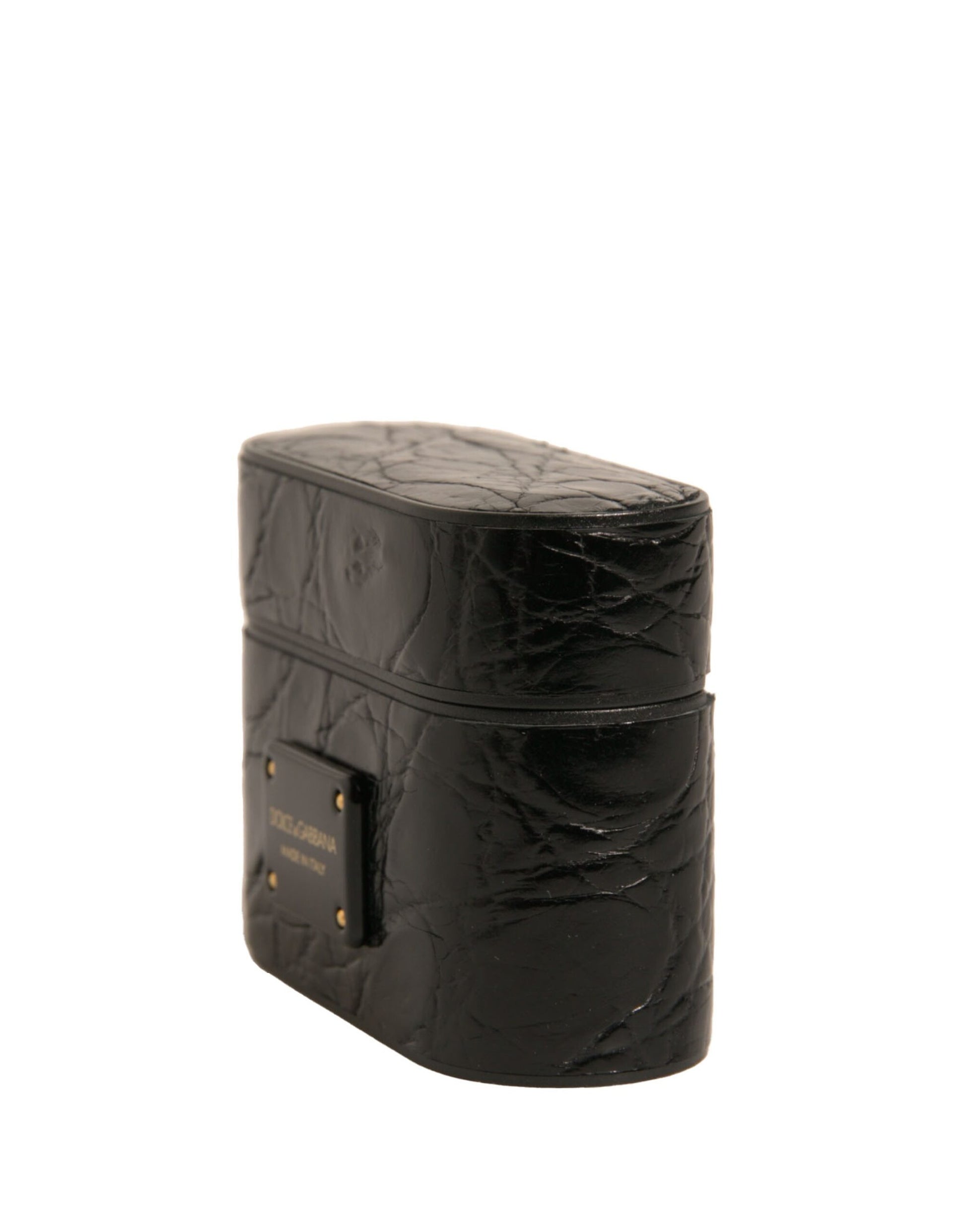 Dolce & Gabbana Black Leather Metal Logo Plaque Holder Airpods Case Dolce & Gabbana