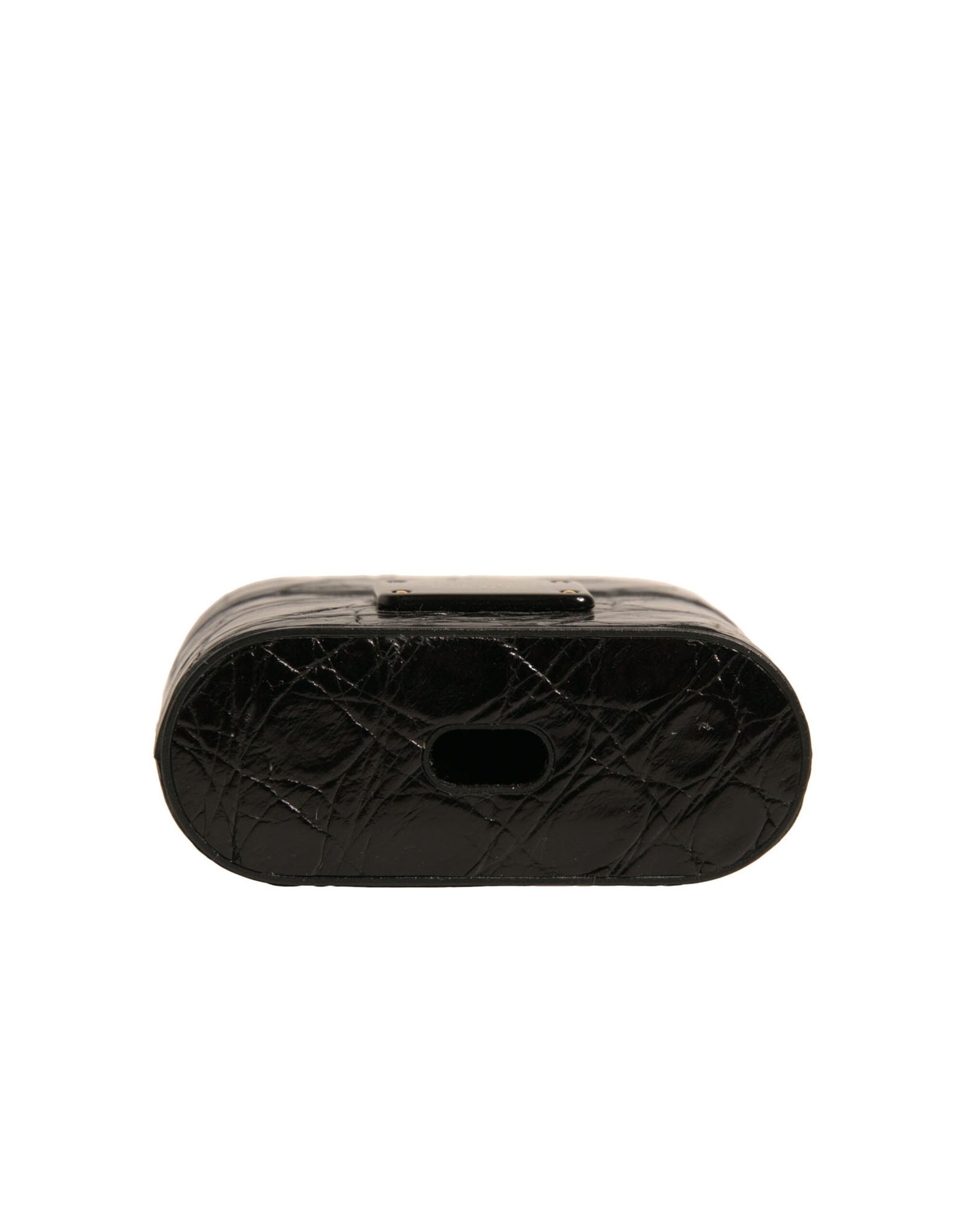 Dolce & Gabbana Black Leather Metal Logo Plaque Holder Airpods Case Dolce & Gabbana