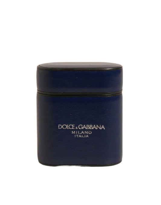 Dolce & Gabbana Blue Leather Logo Print Flip Holder Airpods Case Dolce & Gabbana