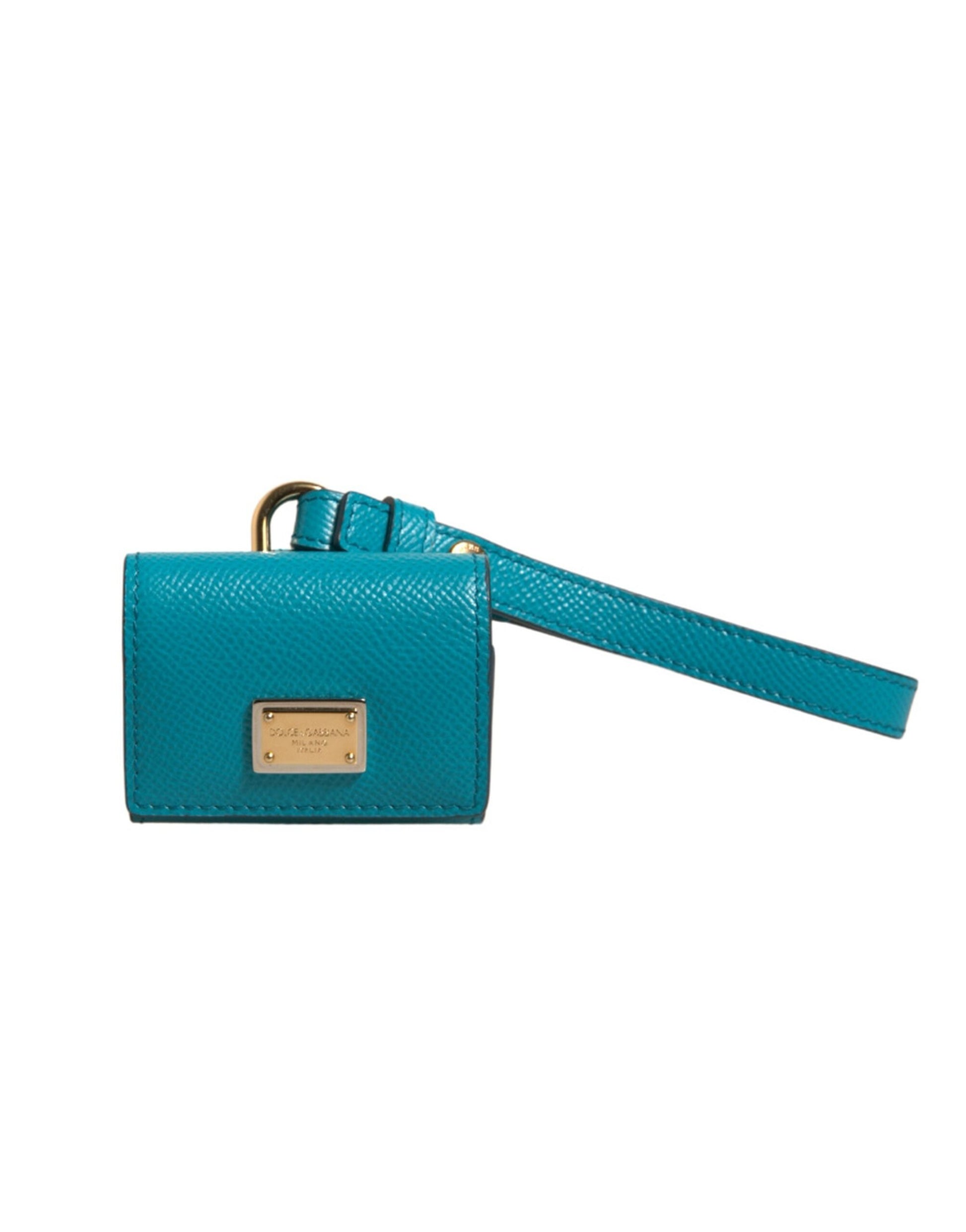 Dolce & Gabbana Green Logo Plaque Leather Gold Metal Strap Airpods Case Dolce & Gabbana