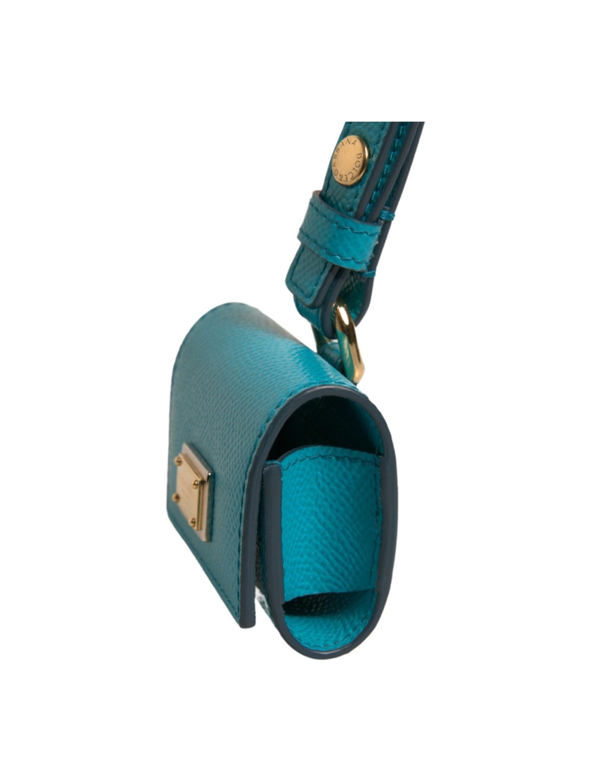 Dolce & Gabbana Green Logo Plaque Leather Gold Metal Strap Airpods Case Dolce & Gabbana