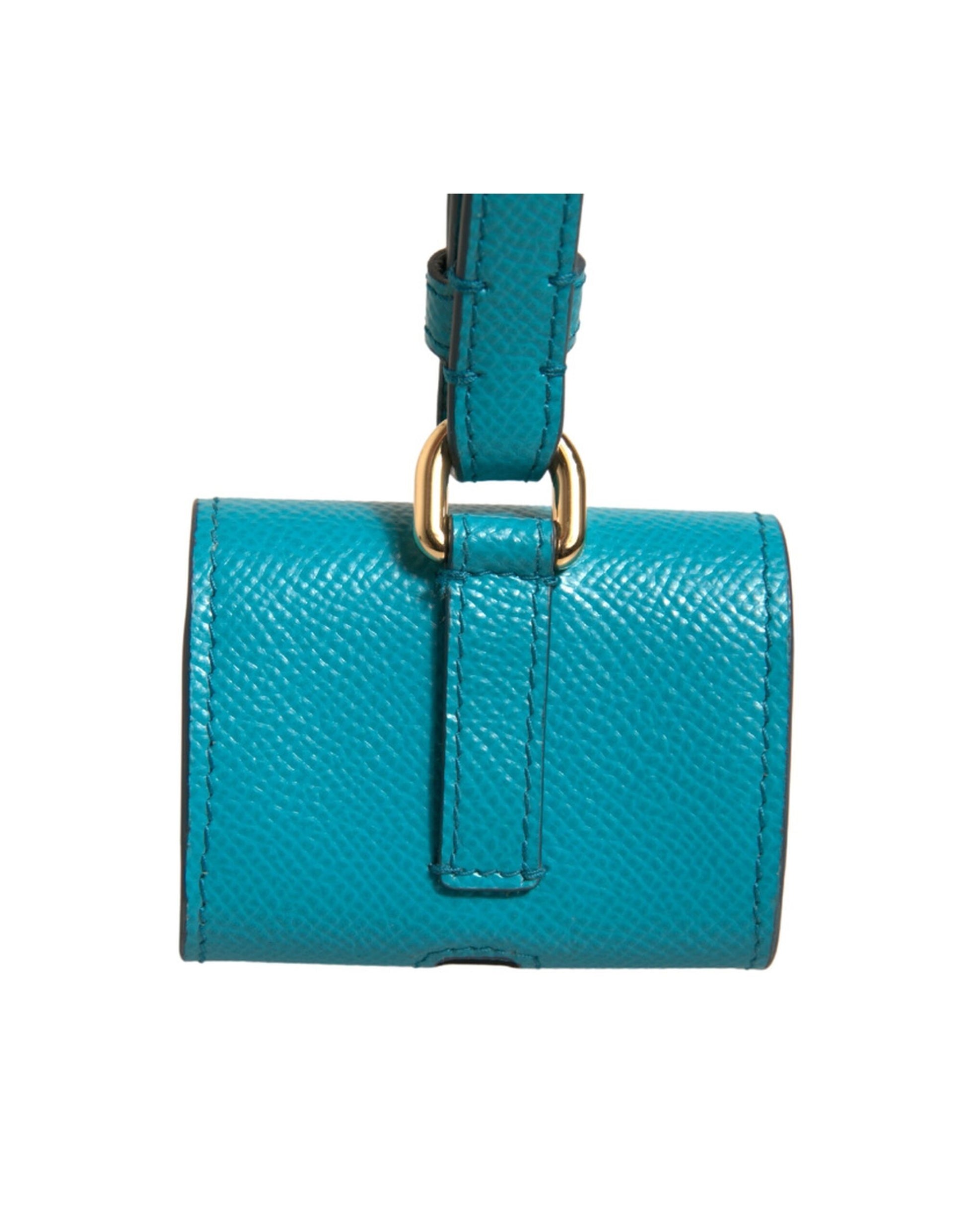 Dolce & Gabbana Green Logo Plaque Leather Gold Metal Strap Airpods Case Dolce & Gabbana