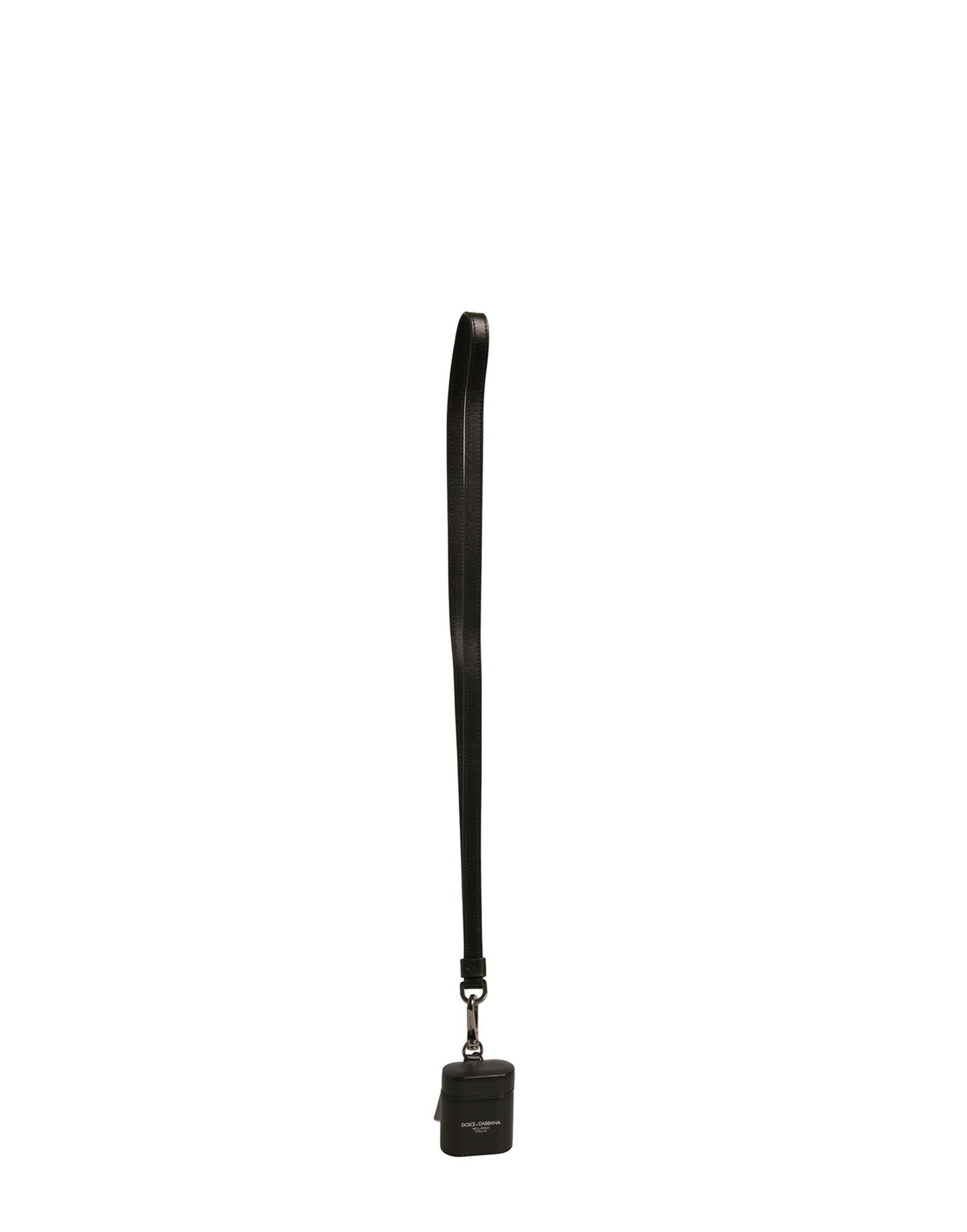 Dolce & Gabbana Black Leather Logo Silver Metal Strap Airpods Case Dolce & Gabbana