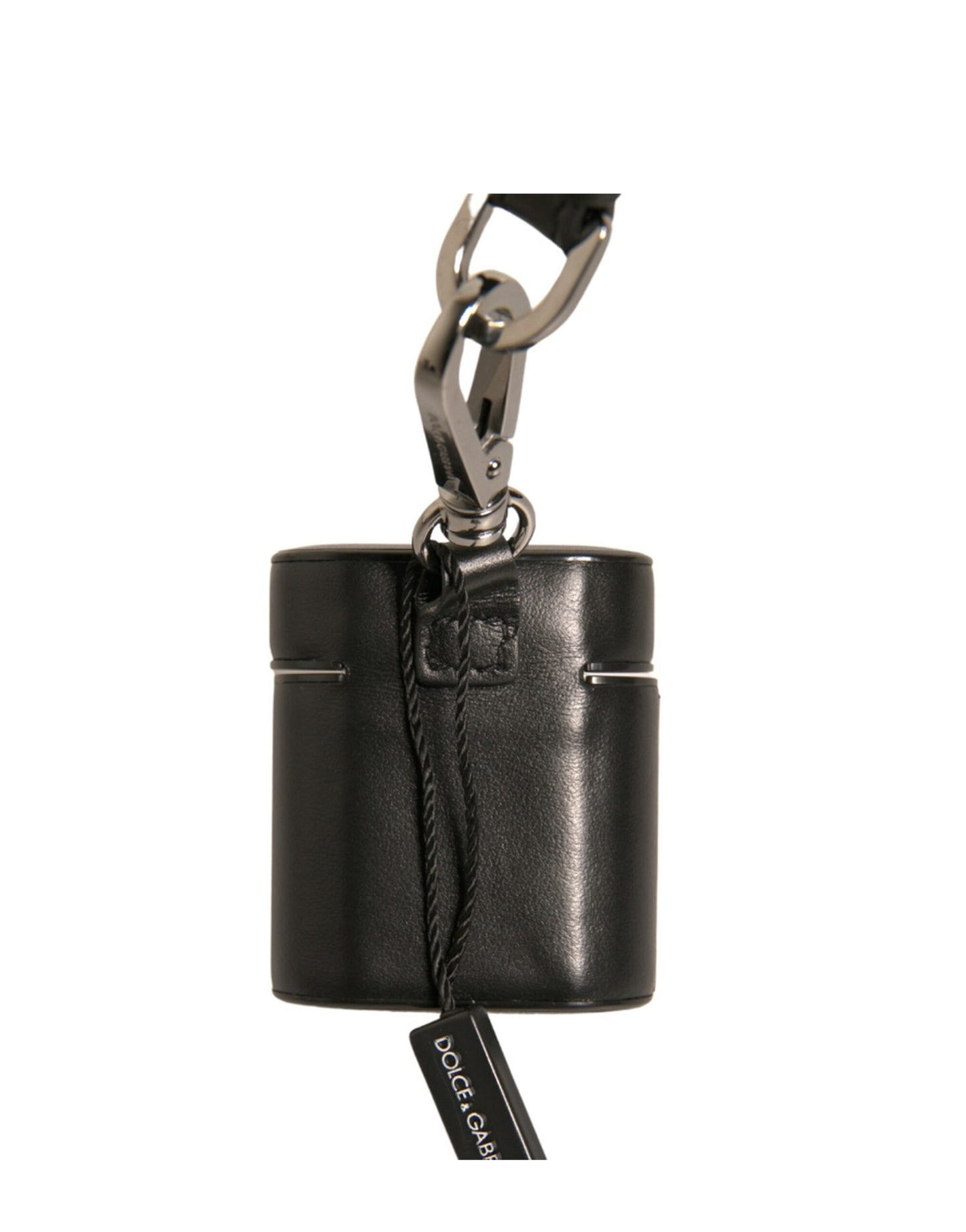 Dolce & Gabbana Black Leather Logo Silver Metal Strap Airpods Case Dolce & Gabbana