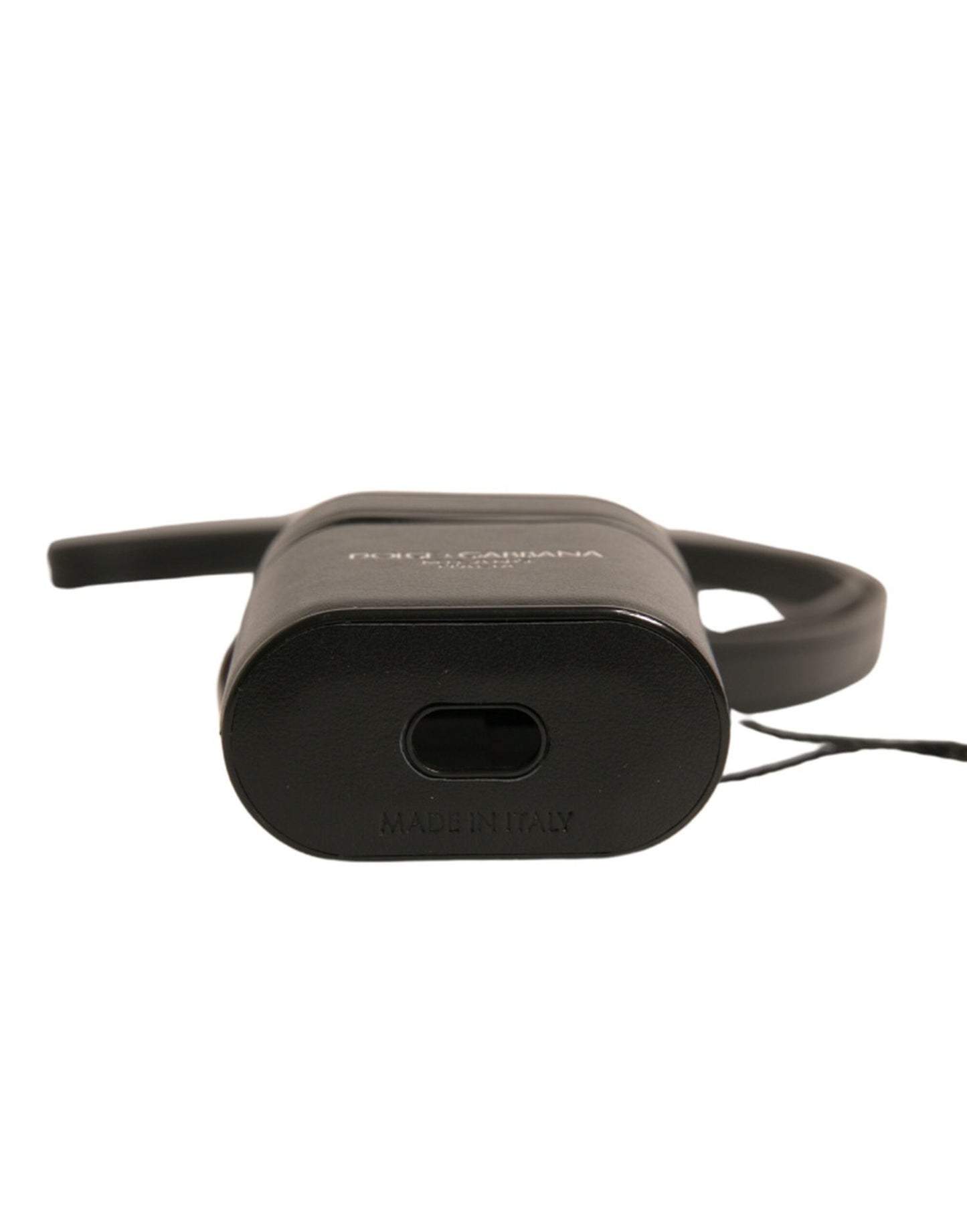 Dolce & Gabbana Black Leather Logo Silver Metal Strap Airpods Case Dolce & Gabbana