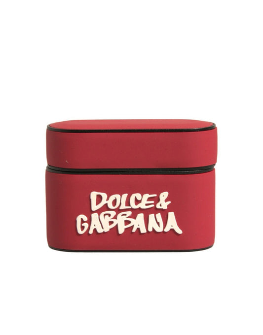 Dolce & Gabbana Red PVC Embossed Logo Plaque Holder Airpods Case Dolce & Gabbana