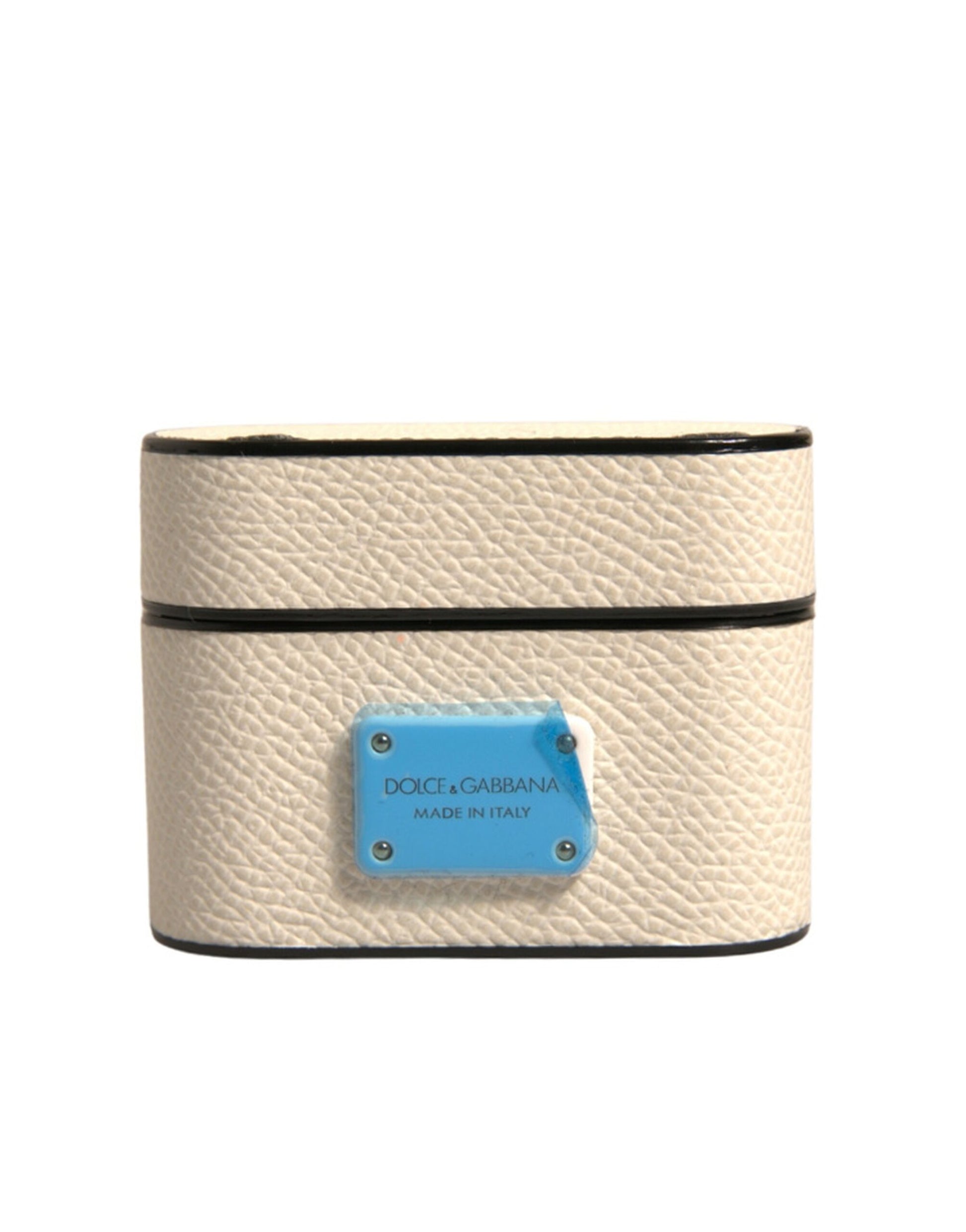 Dolce & Gabbana White Leather Metal Logo Plaque Holder Airpods Case Dolce & Gabbana