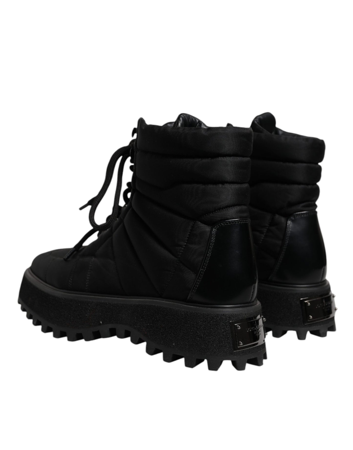 Dolce & Gabbana Black Padded Mid Calf Lace Up Boots Shoes Dolce & Gabbana