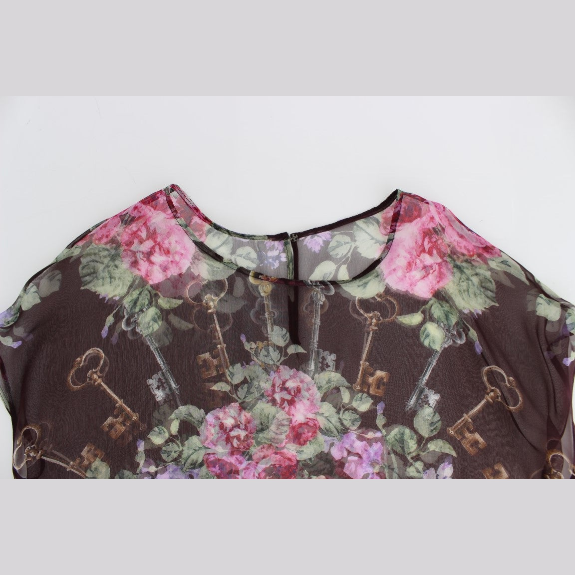 Dolce & Gabbana Black Key Floral Print Silk Blouse T-shirt Dolce & Gabbana