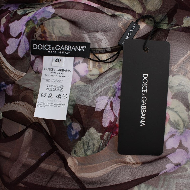 Dolce & Gabbana Black Key Floral Print Silk Blouse T-shirt Dolce & Gabbana