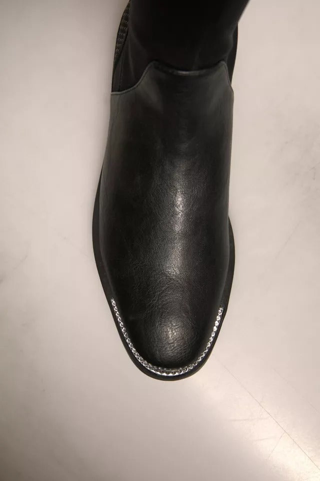 MY TWIN Black Leather Suede Flats High Boots Shoes MY TWIN