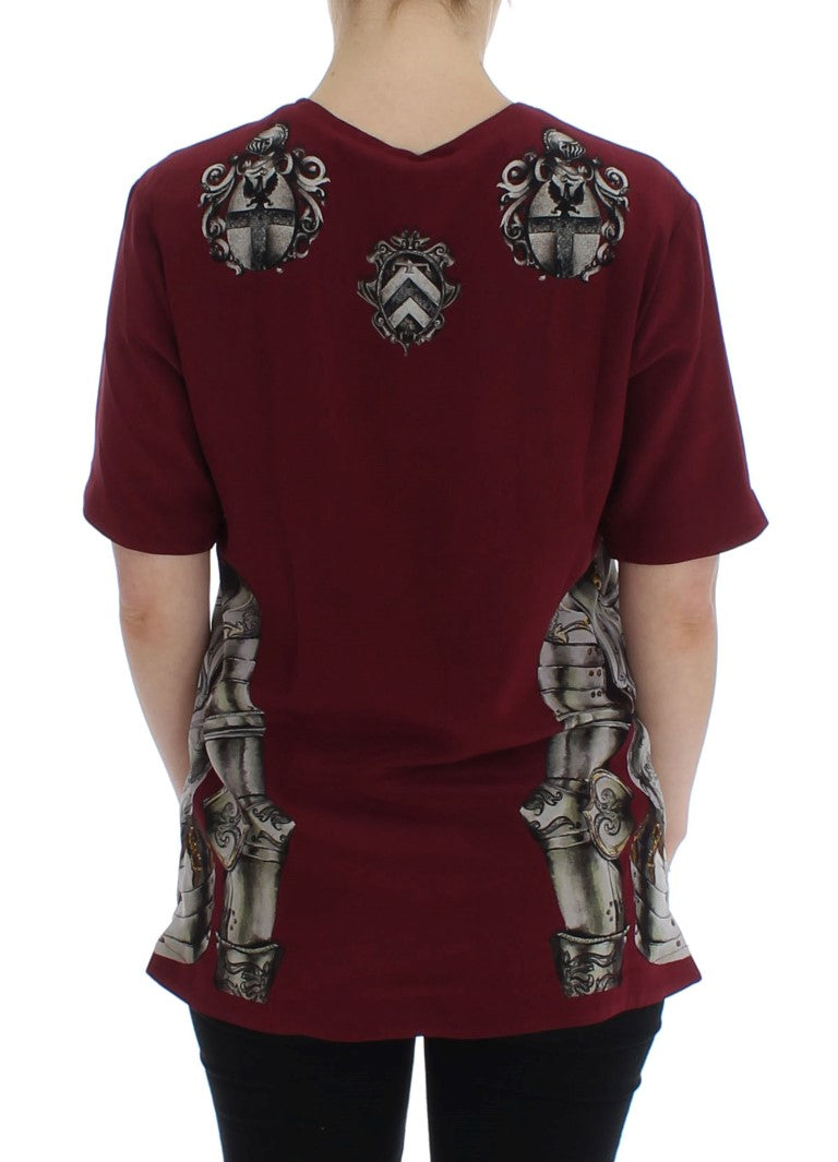 Dolce & Gabbana Red Knight Print Silk Blouse T-shirt Dolce & Gabbana