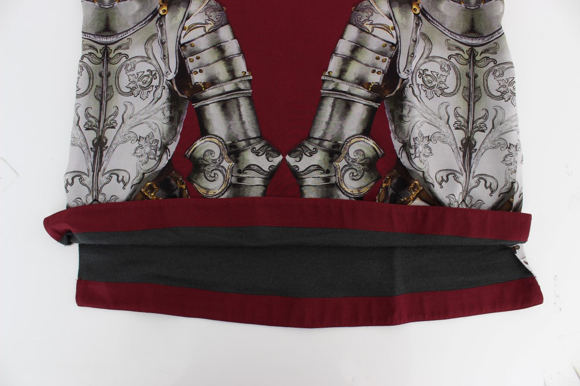 Dolce & Gabbana Red Knight Print Silk Blouse T-shirt Dolce & Gabbana