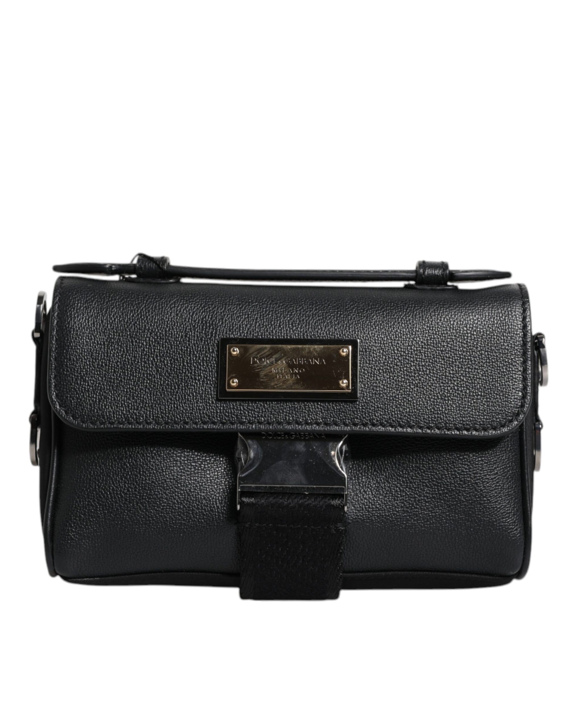 Dolce & Gabbana Black Logo Plaque Leather Buckled Shoulder Crossbody Bag Dolce & Gabbana