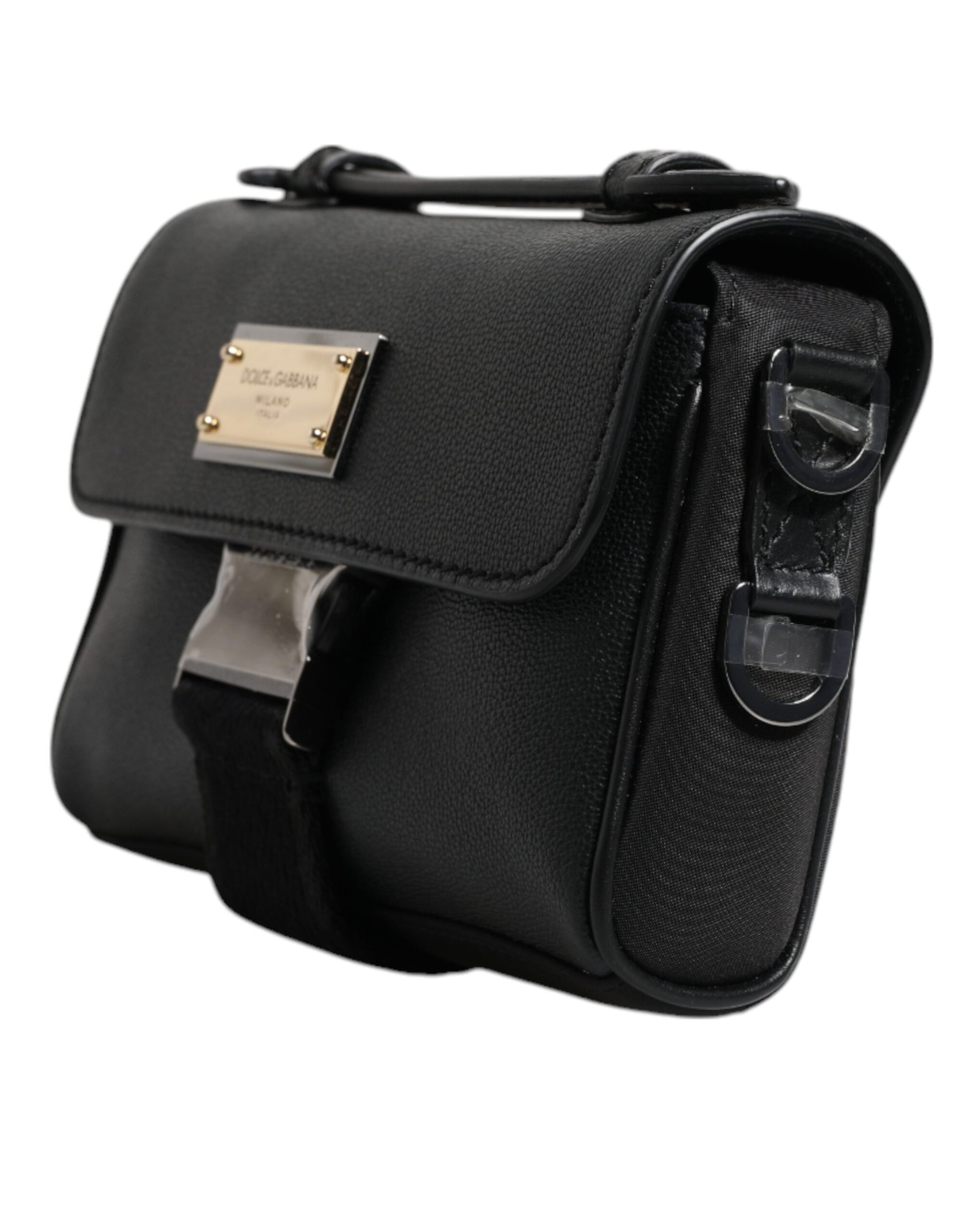 Dolce & Gabbana Black Logo Plaque Leather Buckled Shoulder Crossbody Bag Dolce & Gabbana