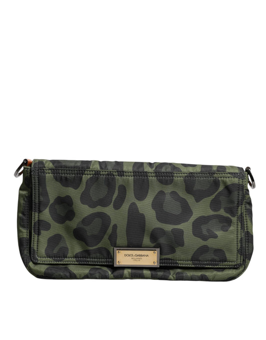 Dolce & Gabbana Green Nylon Leopard Print Shell Messenger Crossbody Bag Dolce & Gabbana