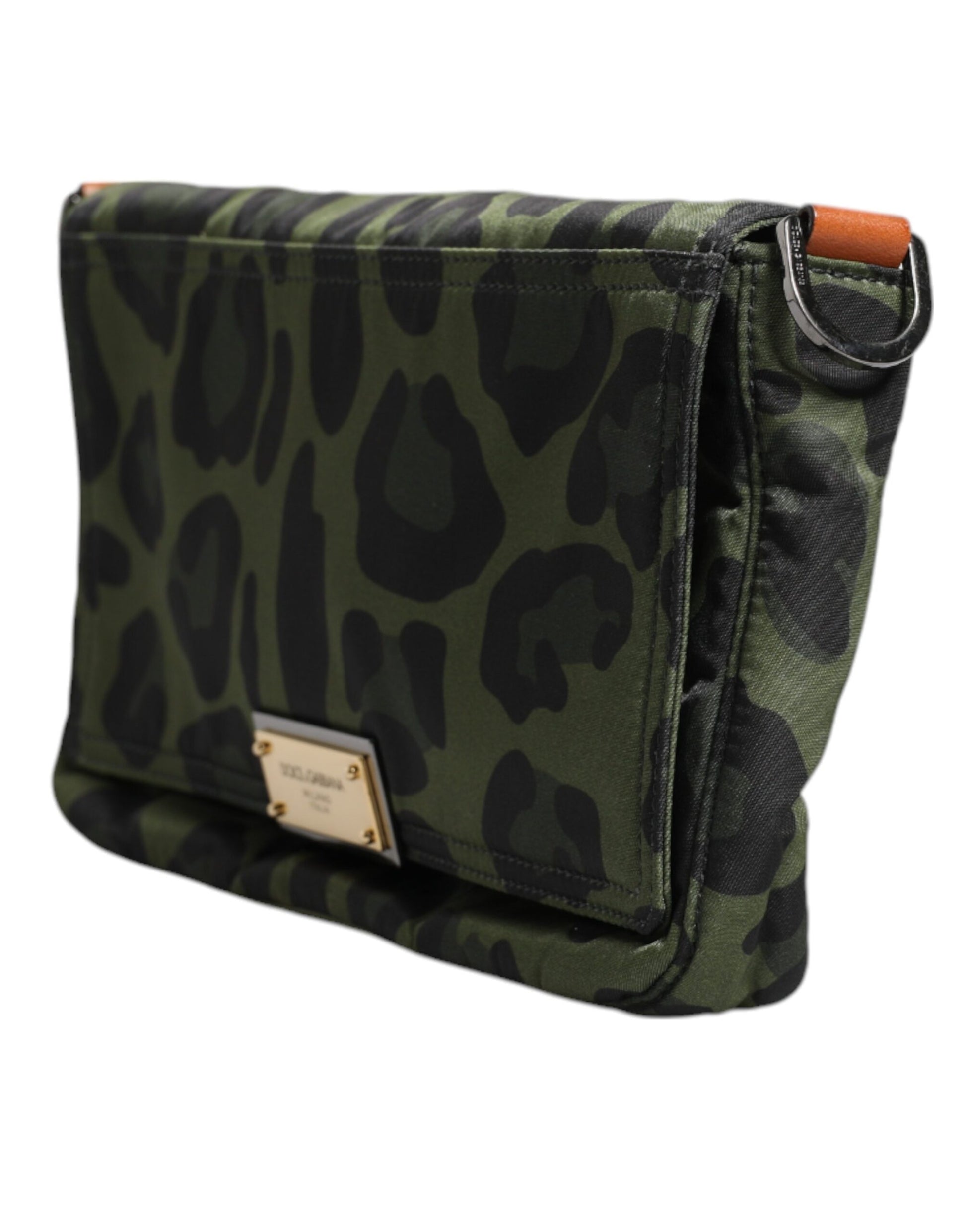Dolce & Gabbana Green Nylon Leopard Print Shell Messenger Crossbody Bag Dolce & Gabbana
