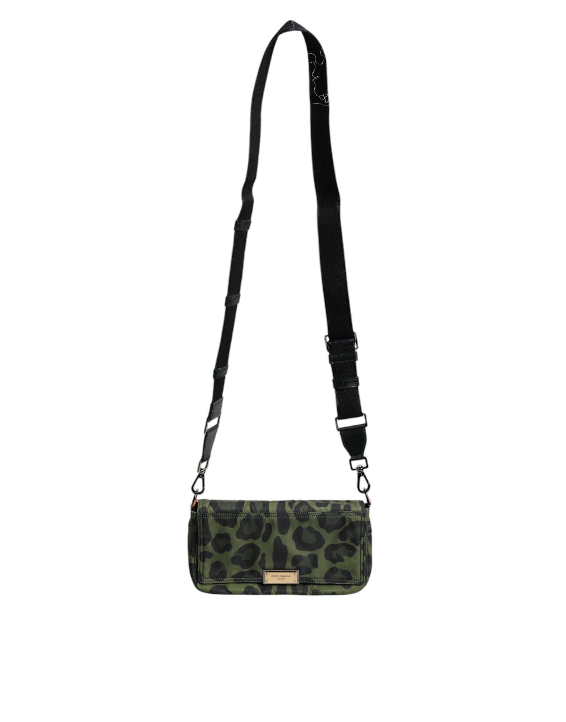 Dolce & Gabbana Green Nylon Leopard Print Shell Messenger Crossbody Bag Dolce & Gabbana