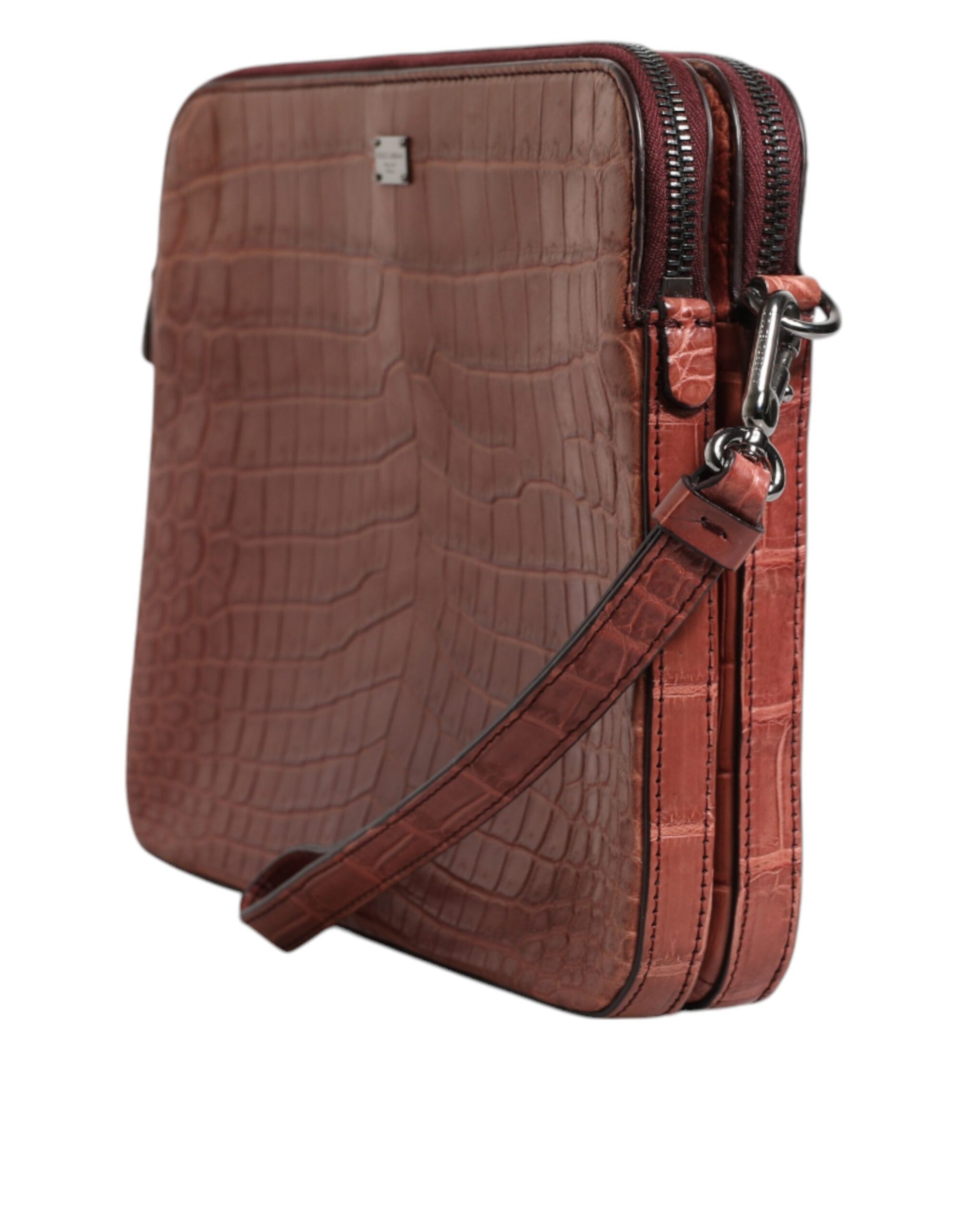 Dolce & Gabbana Bordeaux Croc Leather Logo Plaque Men Briefcase Bag Dolce & Gabbana