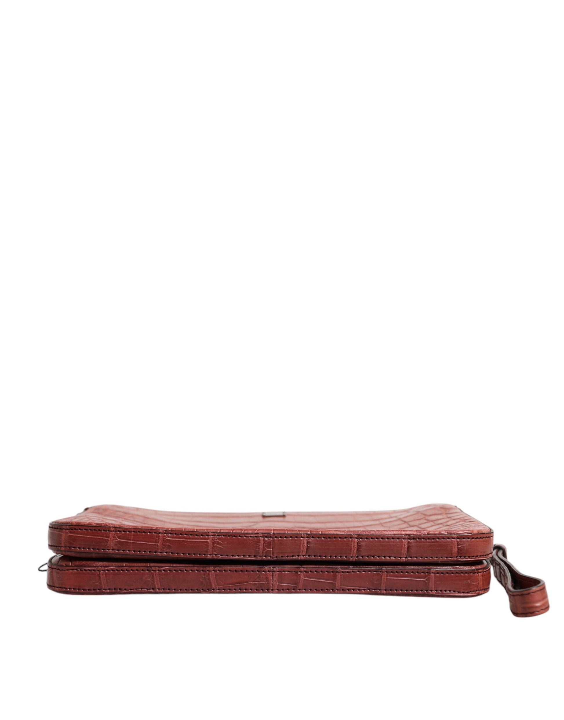 Dolce & Gabbana Bordeaux Croc Leather Logo Plaque Men Briefcase Bag Dolce & Gabbana