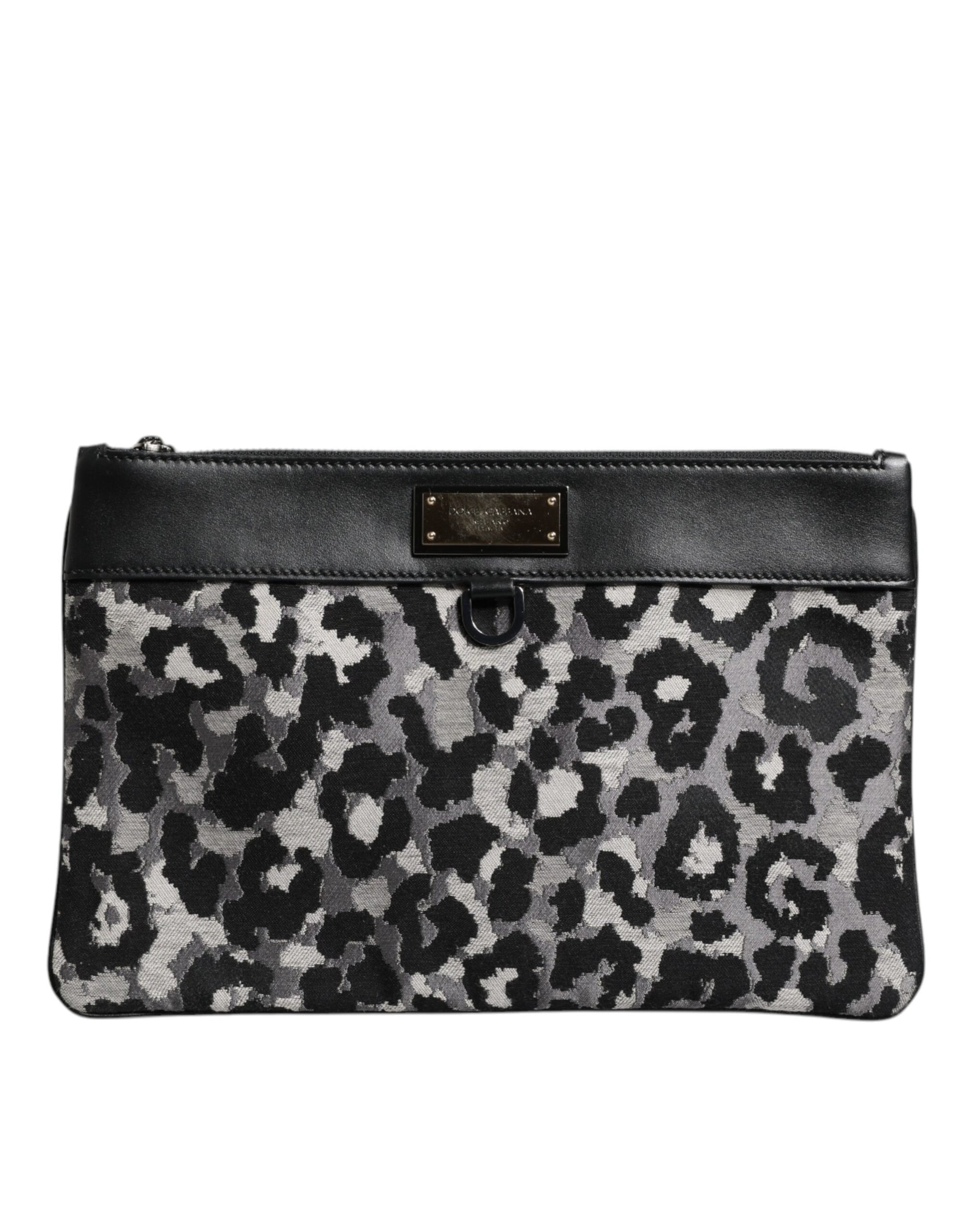 Dolce & Gabbana Multicolor Leopard Jacquard Logo Plaque Men Pouch Bag Dolce & Gabbana