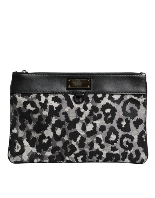 Dolce & Gabbana Multicolor Leopard Jacquard Logo Plaque Men Pouch Bag Dolce & Gabbana