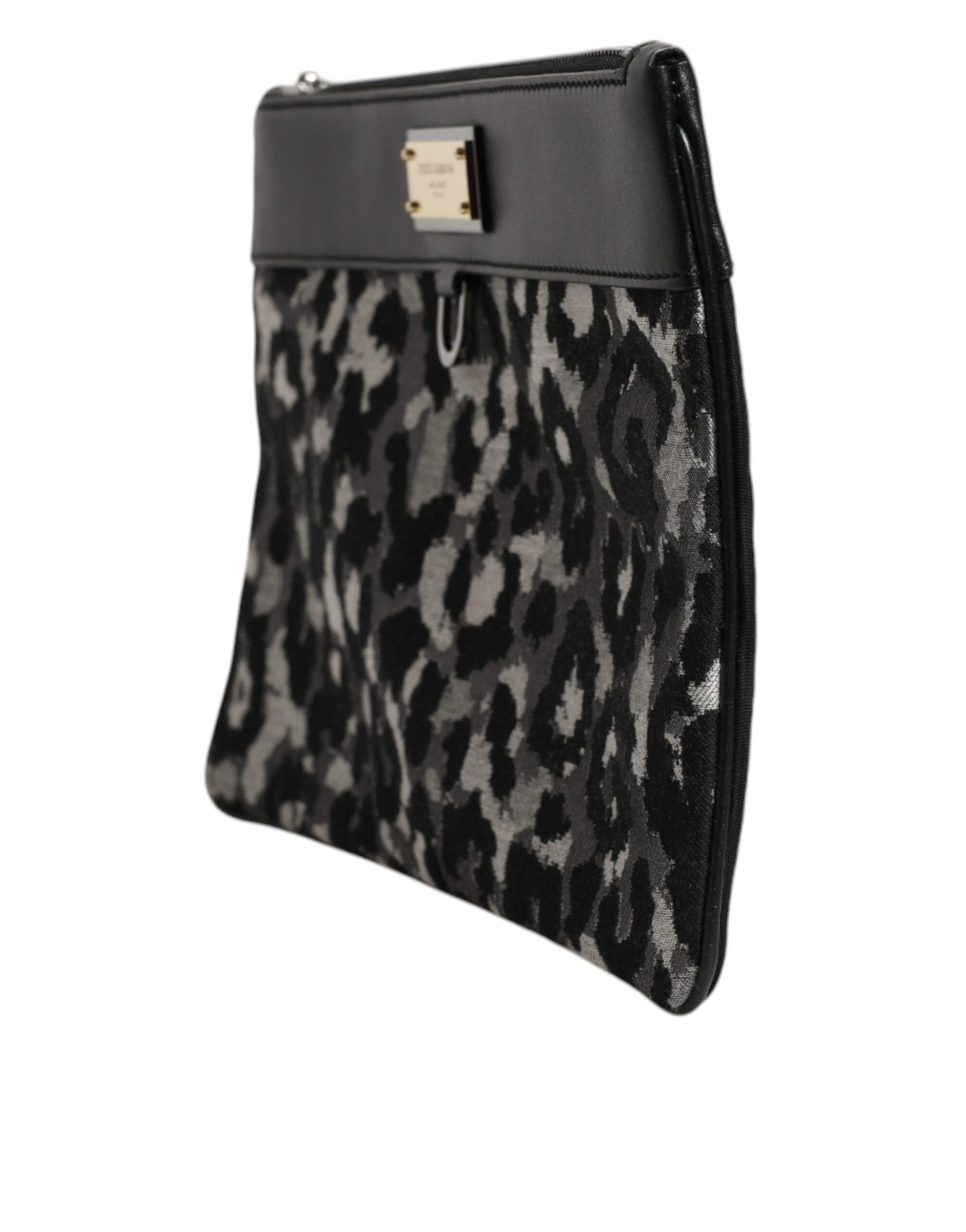 Dolce & Gabbana Multicolor Leopard Jacquard Logo Plaque Men Pouch Bag Dolce & Gabbana