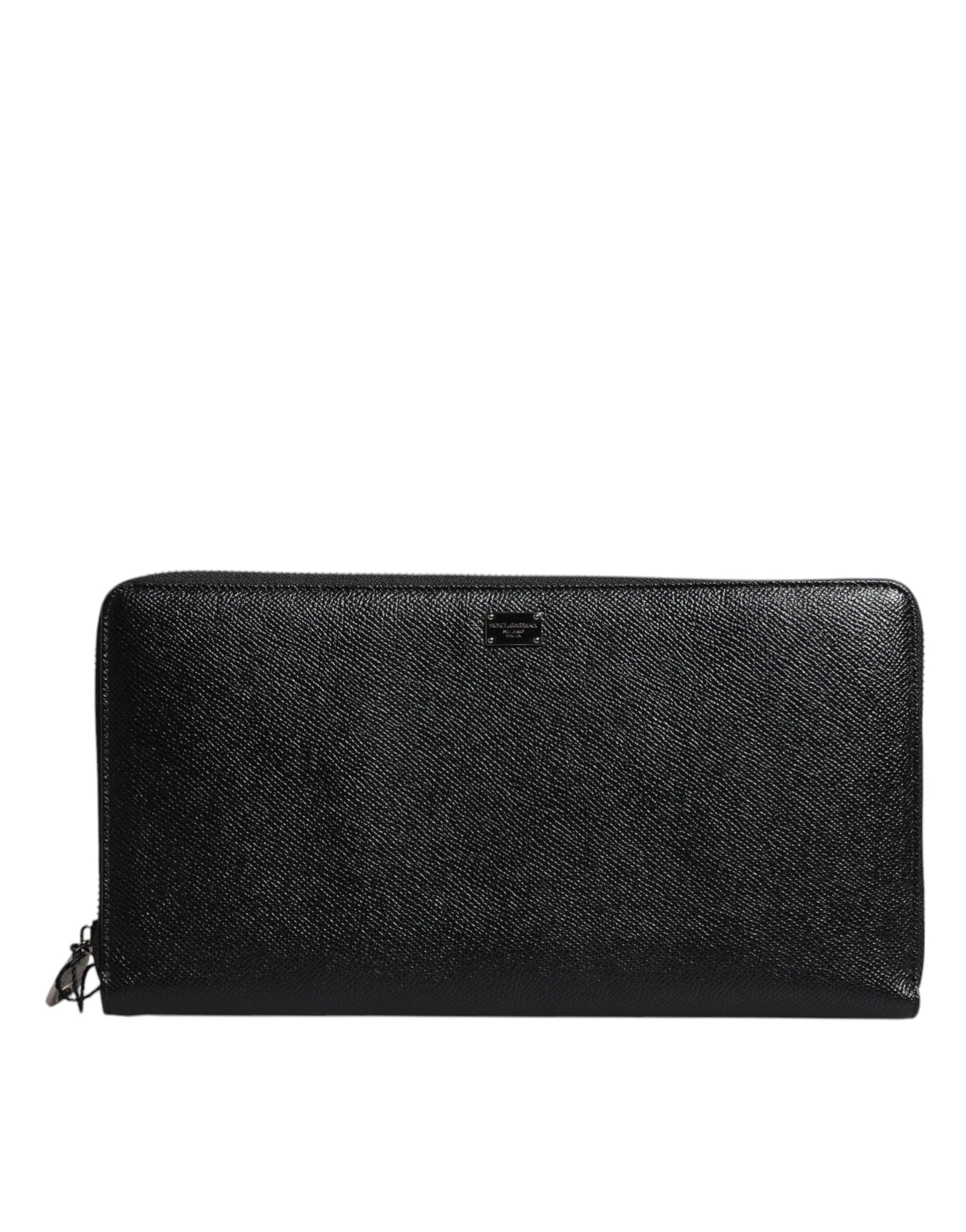 Dolce & Gabbana Black Calfskin Leather Logo Zip Around Continental Wallet Dolce & Gabbana