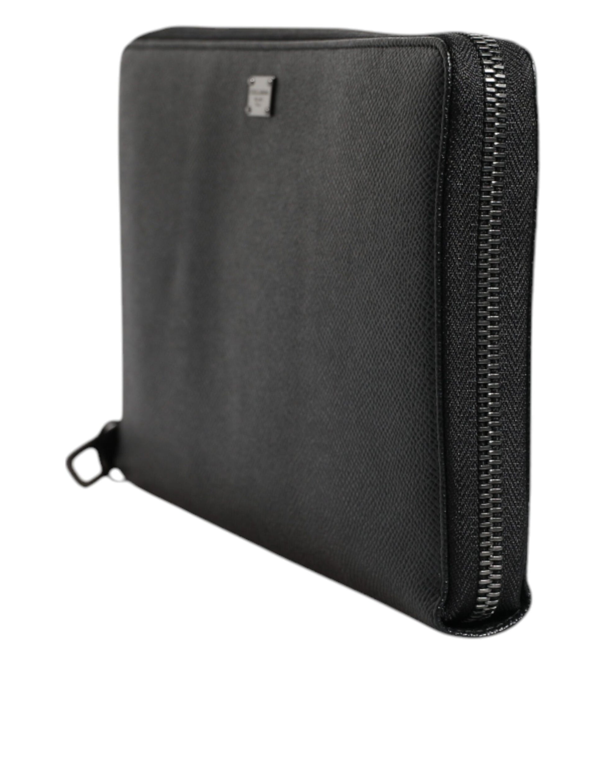 Dolce & Gabbana Black Calfskin Leather Logo Zip Around Continental Wallet Dolce & Gabbana