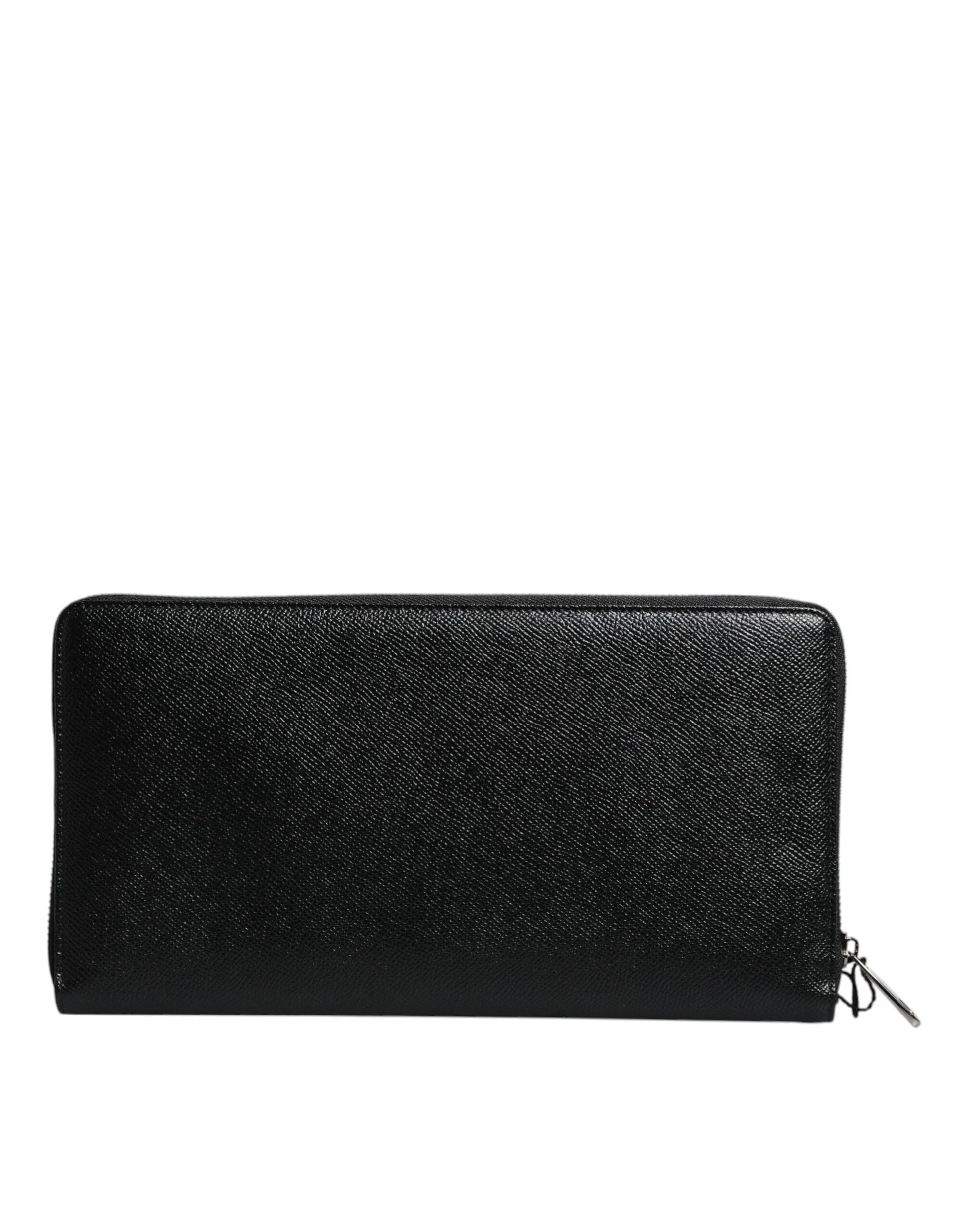 Dolce & Gabbana Black Calfskin Leather Logo Zip Around Continental Wallet Dolce & Gabbana