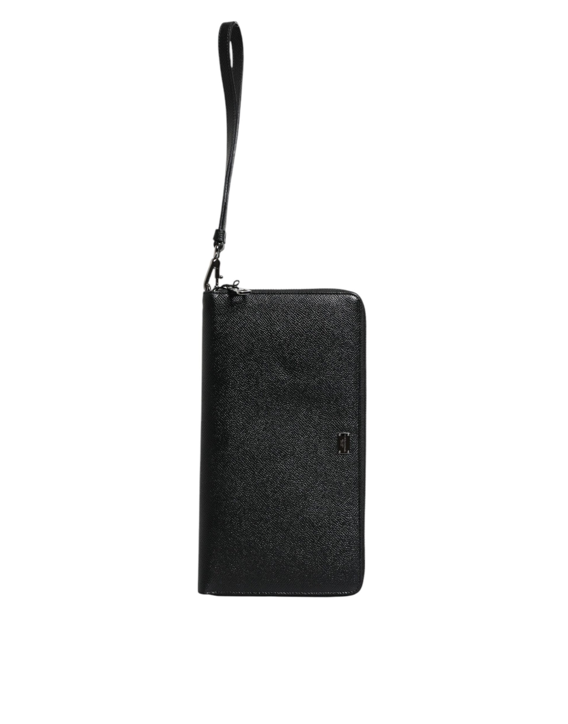 Dolce & Gabbana Black Calfskin Leather Logo Zip Around Continental Wallet Dolce & Gabbana