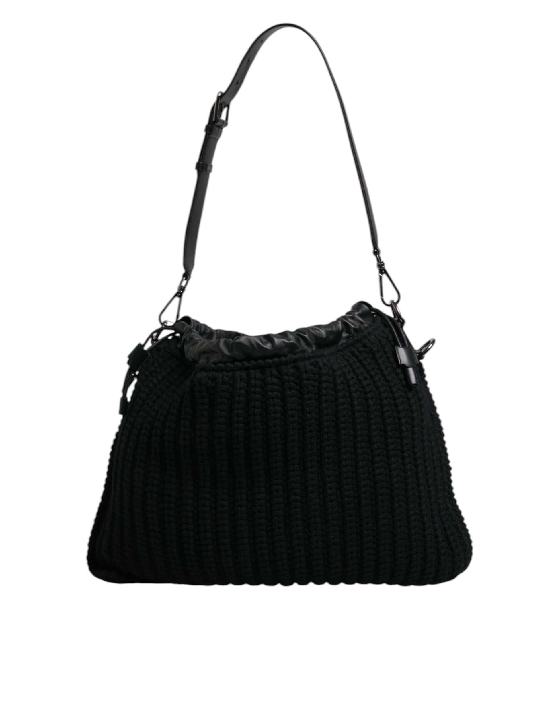 Dolce & Gabbana Black Cashmere Knitted Leather Shoulder Bag Dolce & Gabbana