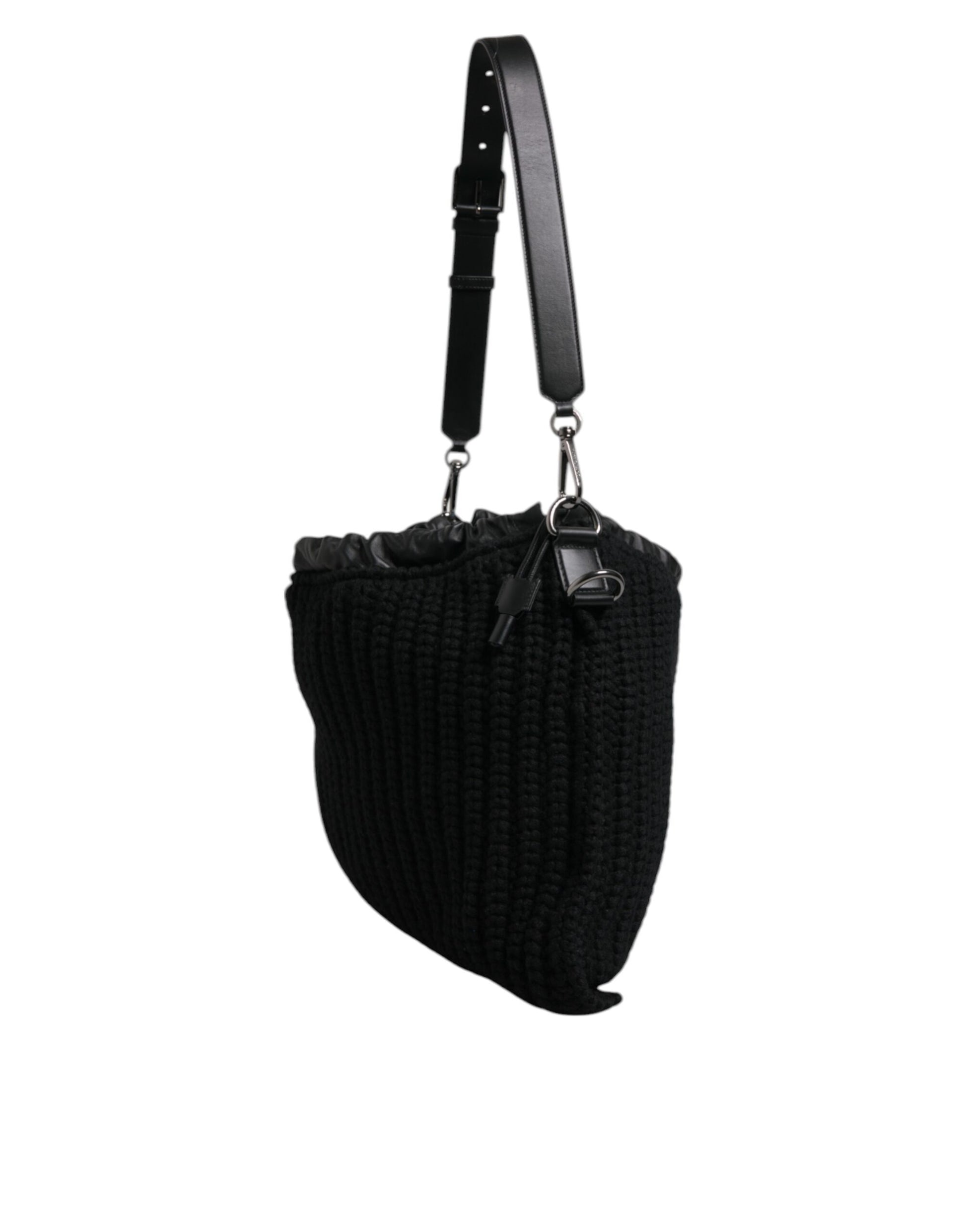 Dolce & Gabbana Black Cashmere Knitted Leather Shoulder Bag Dolce & Gabbana