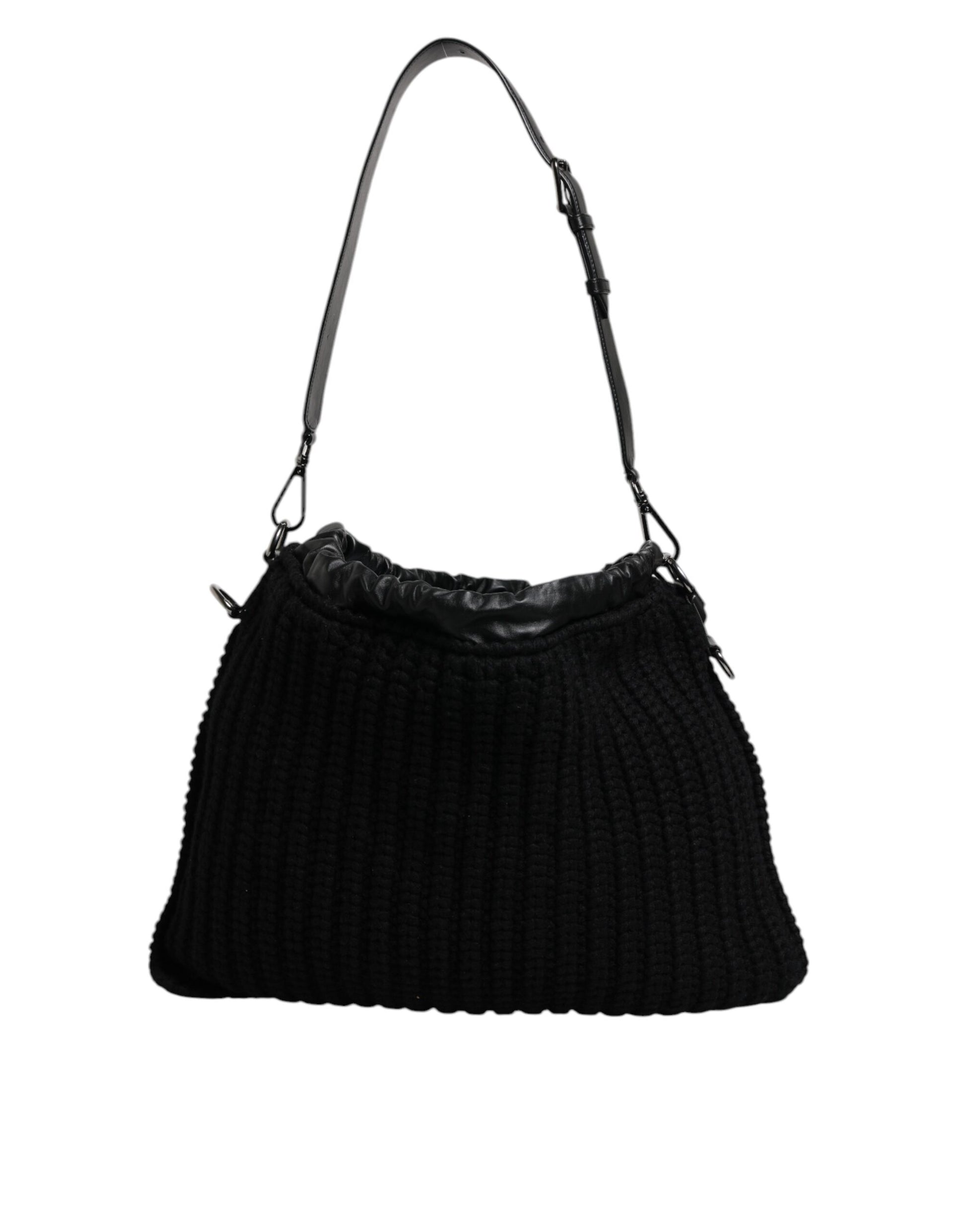 Dolce & Gabbana Black Cashmere Knitted Leather Shoulder Bag Dolce & Gabbana