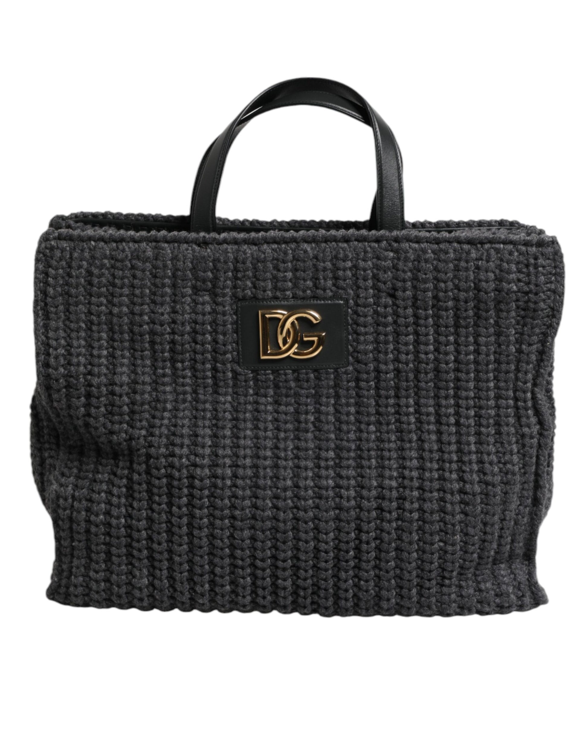 Dolce & Gabbana Black Large Knitted Crochet Shoulder Shopper DG Logo Bag Dolce & Gabbana