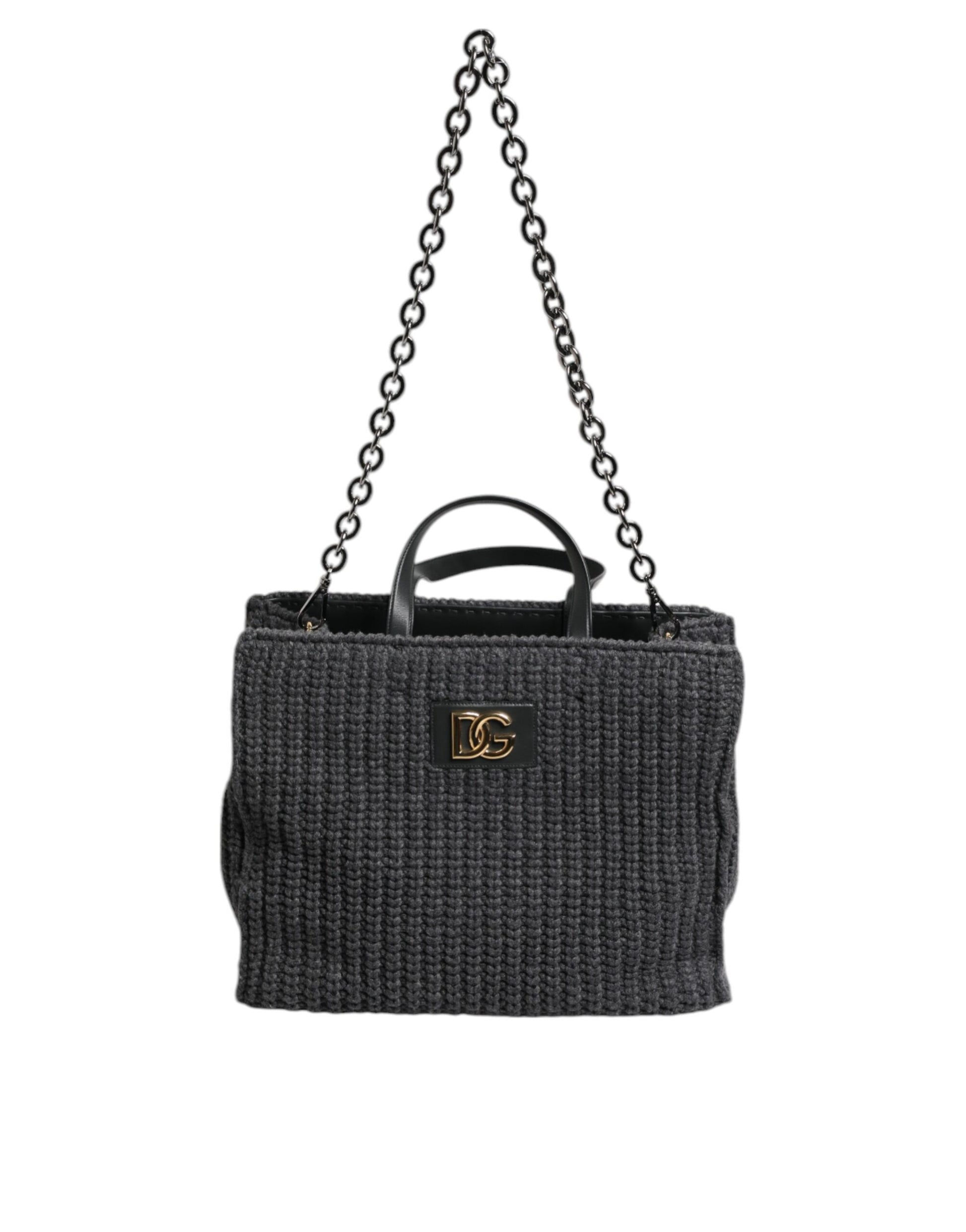 Dolce & Gabbana Black Large Knitted Crochet Shoulder Shopper DG Logo Bag Dolce & Gabbana